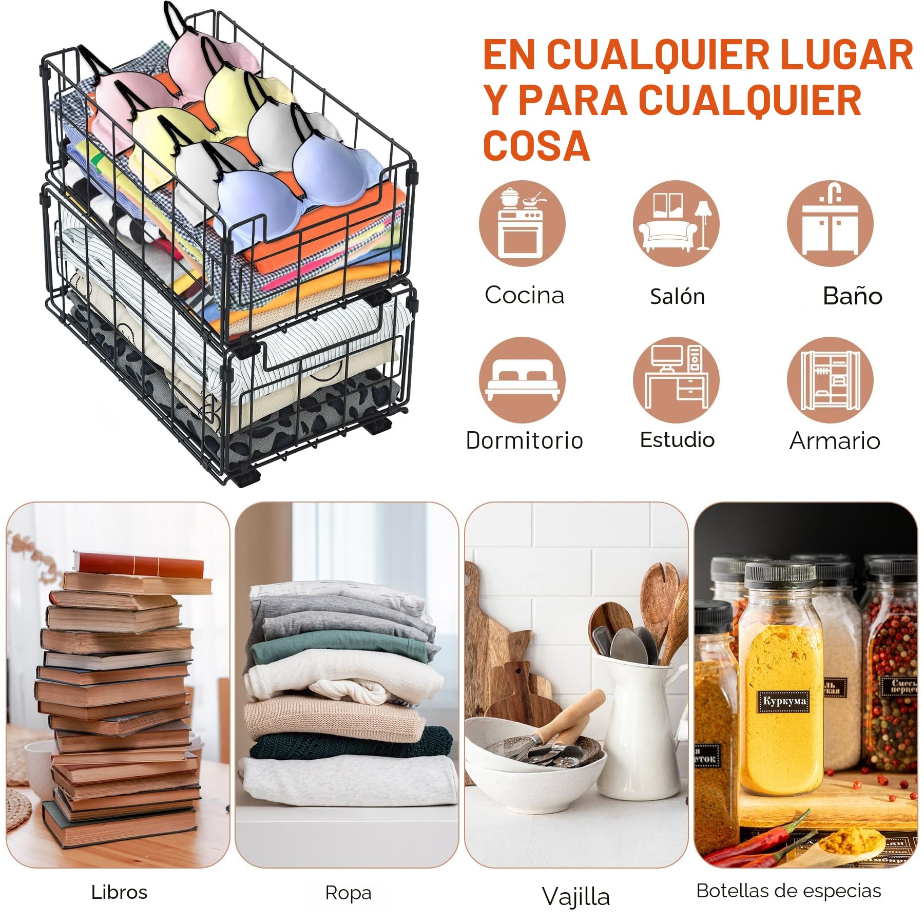 Cajones Extraibles para Cocina, 2 Piezas Organizador de Cajones, no Requiere Taladrar ni Clavar, Bandeja Extraible Armario, Cajones Deslizantes para Cocina, Bandeja Extraible Armario
