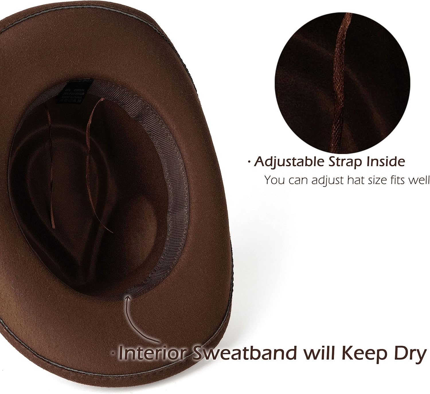 Men & Women's Classic Wide Brim Western Felt Cowboy Cowgirl Hat with Belt Buckle - Image 3
