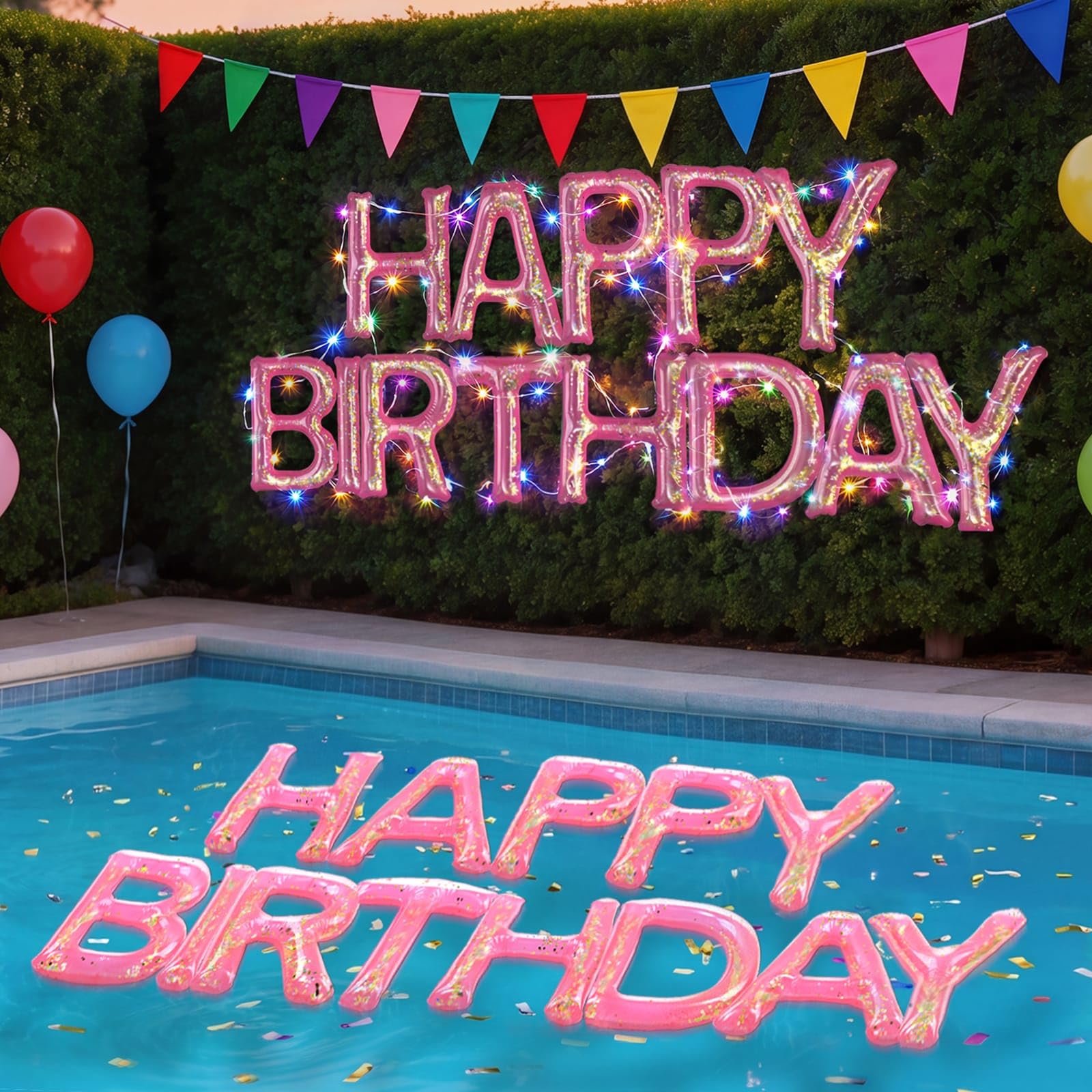 WERNNSAI 50 cm Happy Birthday Balloons with LED for Swimming Pool Decor
