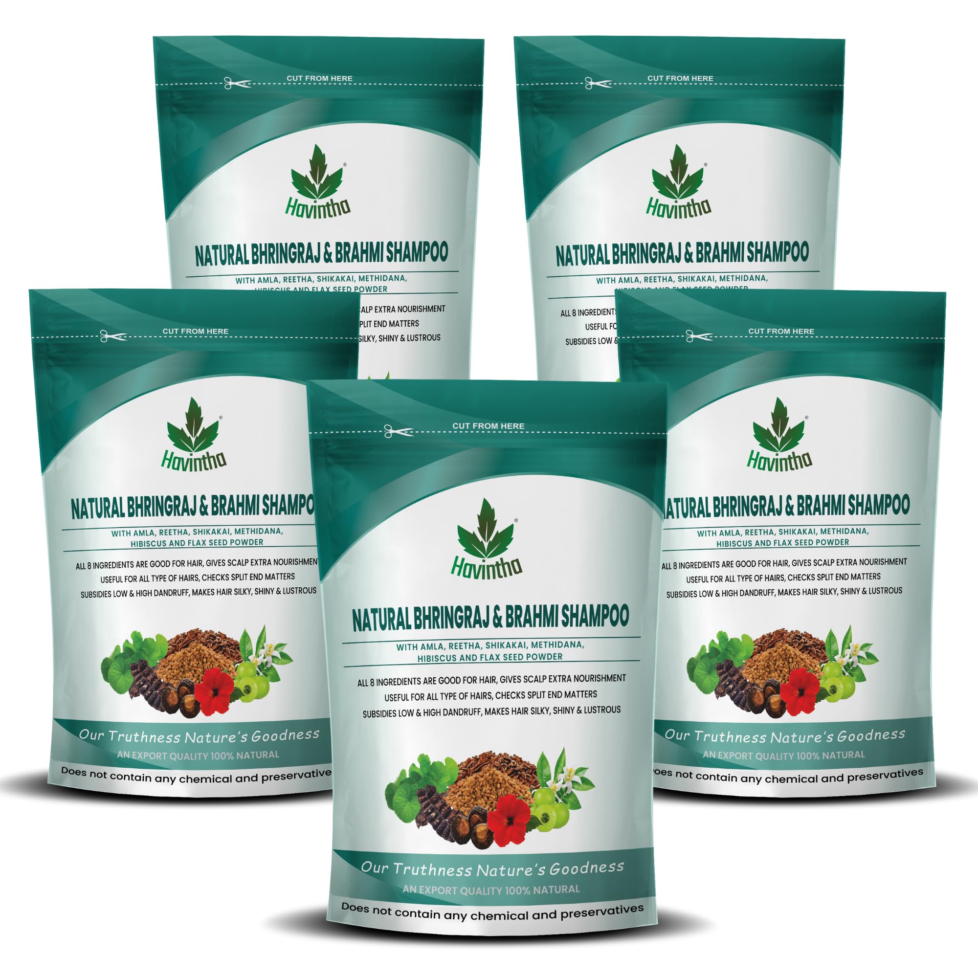 Havintha Natural Hair Shampoo With Herbal Amla Reetha Shikakai Methi Dana Hibiscus Bhringraj Brahmi And Flax Seed Powder For Men & Women, Totally Organic | Shiny & Silky Hair, Hair Growth | Reduce Dandruff & Scalp Problem - 227gm