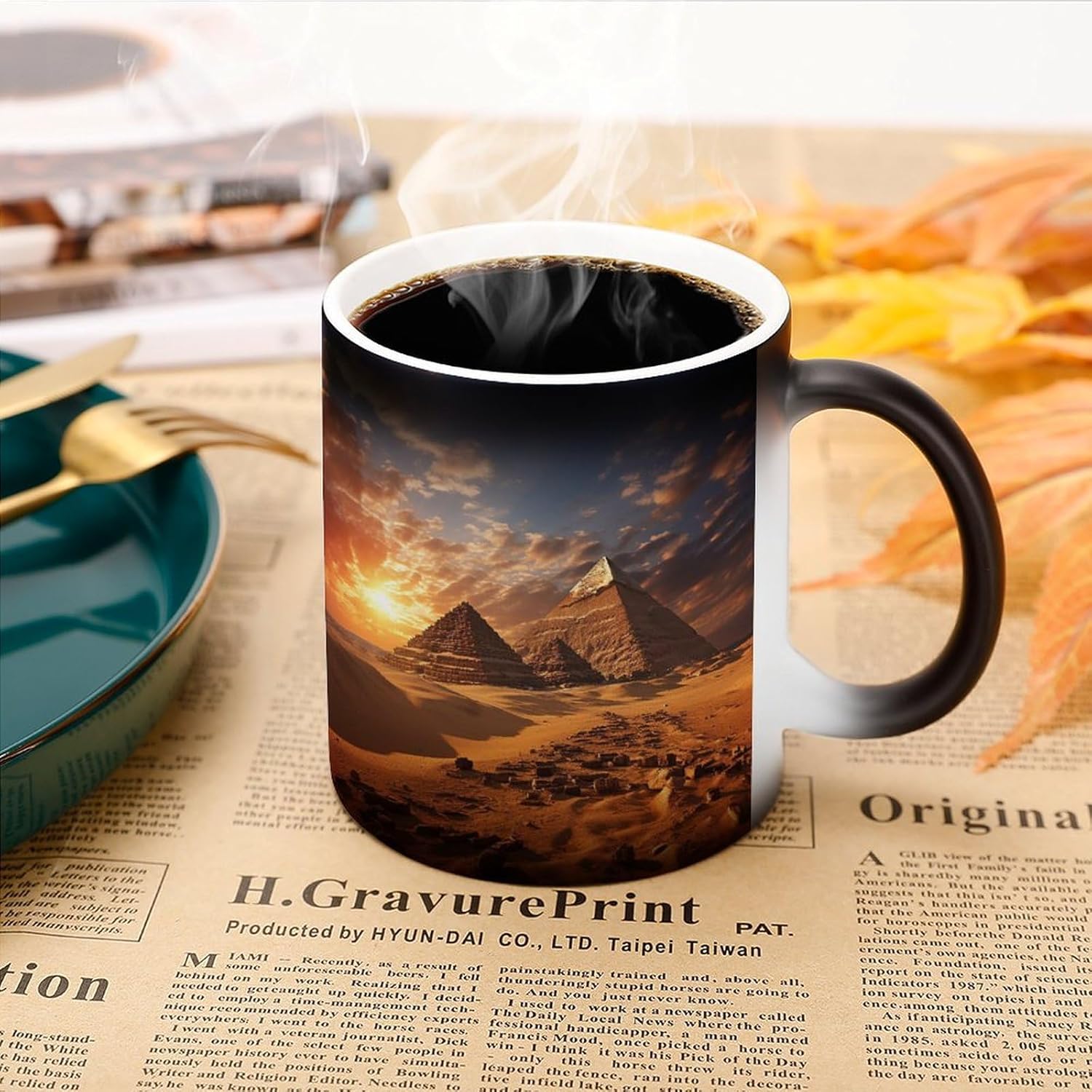 Color Changing Mug Egyptian Pyramids Printed Ceramic Coffee Mug Heat Changing Sensitive Mug Magic Heat Changing Coffee Mug Novelty Coffee Mugs