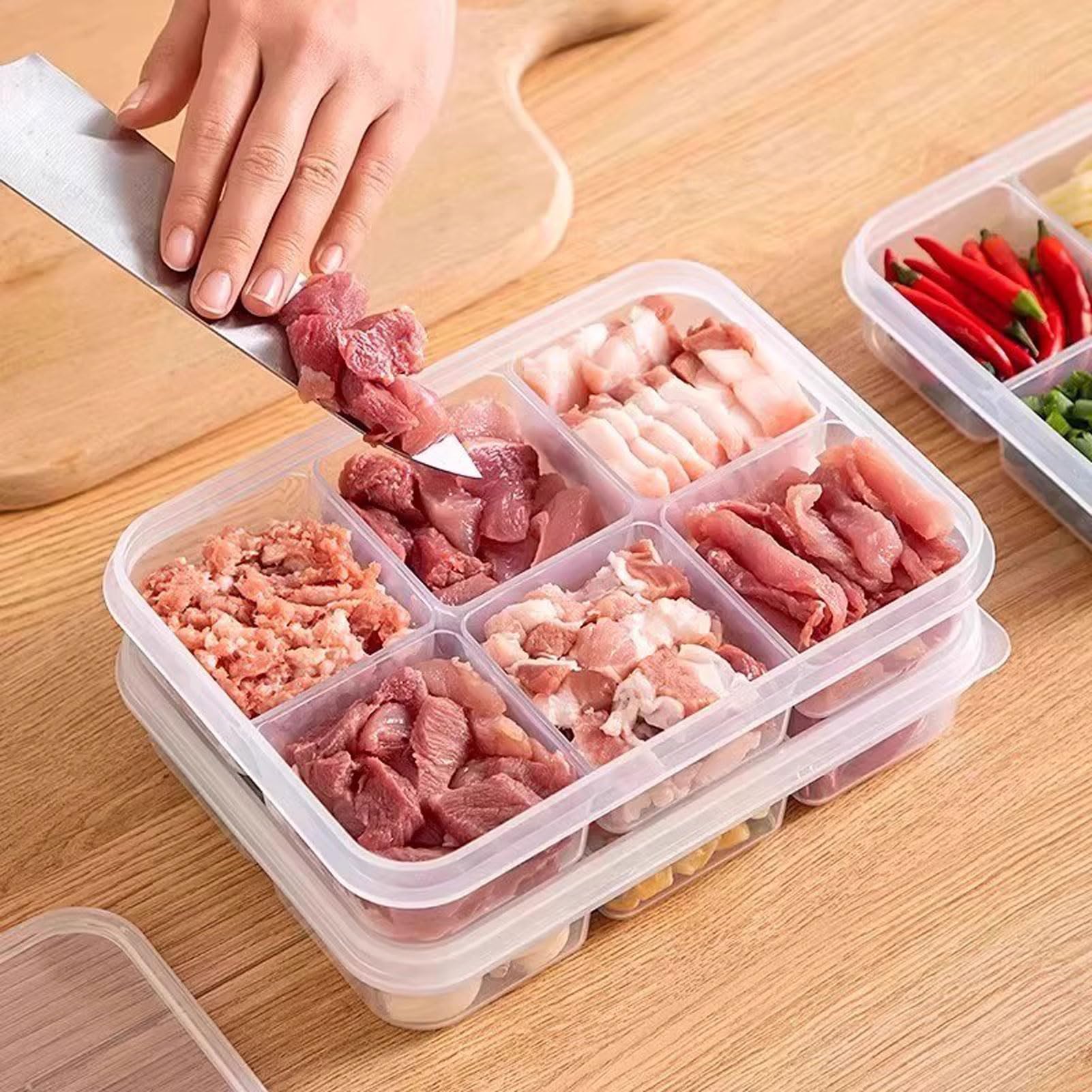Plastikowe pudełko do przechowywania zamrażarki z przegródkami | Przechowywanie żywności w zamrażarce: Pojemnik z przegródkami na mięso Owoce morza Przekąski Żywność dla niemowląt