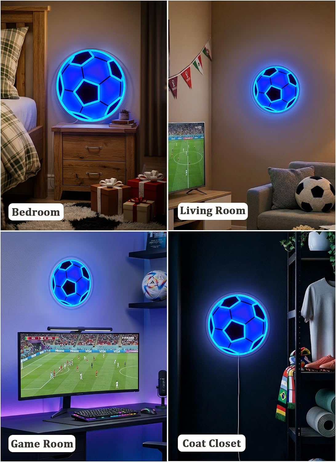 Brightown Soccer Neon Sign, LED Soccer Light for Room Decor, Eco Soccer Neon Sign for Boys Teen Wall Party Bedroom Decor, Dimmable, Timer, 12.6In x 12.6In, 1 Pack, Blue
