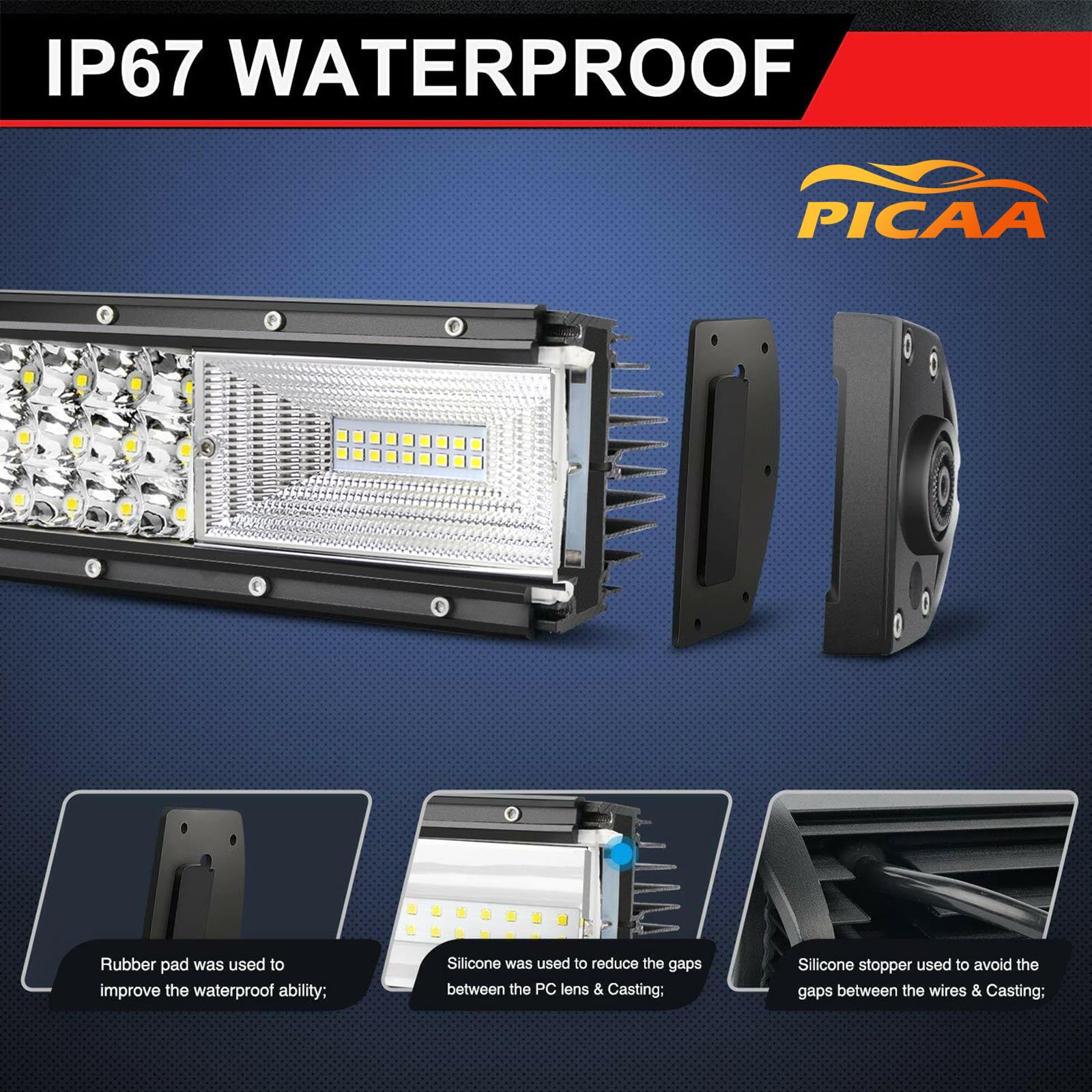 PICAA Barra LED 4x4 22 Pulgadas 270W con DT Cableado Kit, Tri-Fila Luz de Trabajo 12V 24V 6000K Blanco para Coche, Camión y Todoterreno