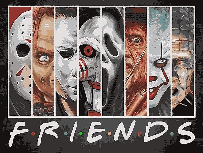 Malen nach Zahlen für Erwachsene, DIY Ölmalerei Bastelset für Anfänger und Kinder, Inklusive Knitterfreie Leinwand, Farben und 3 Pinsel, für Home Haus Deko40x50cm (Rahmenlos)-Halloween-Freunde - Friend