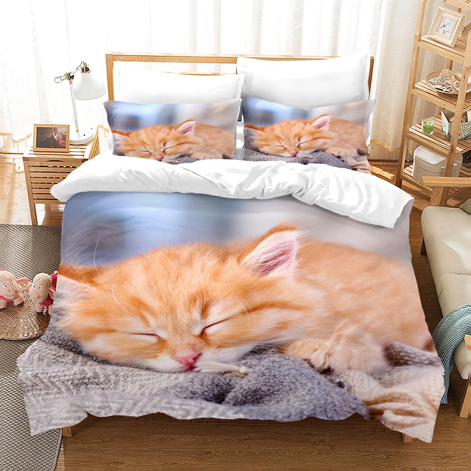 Set Biancheria Letto Gatti 3D Microfibra - Copripiumino 220x240 Cm Con Federe, Motivo Animali - Foto 6