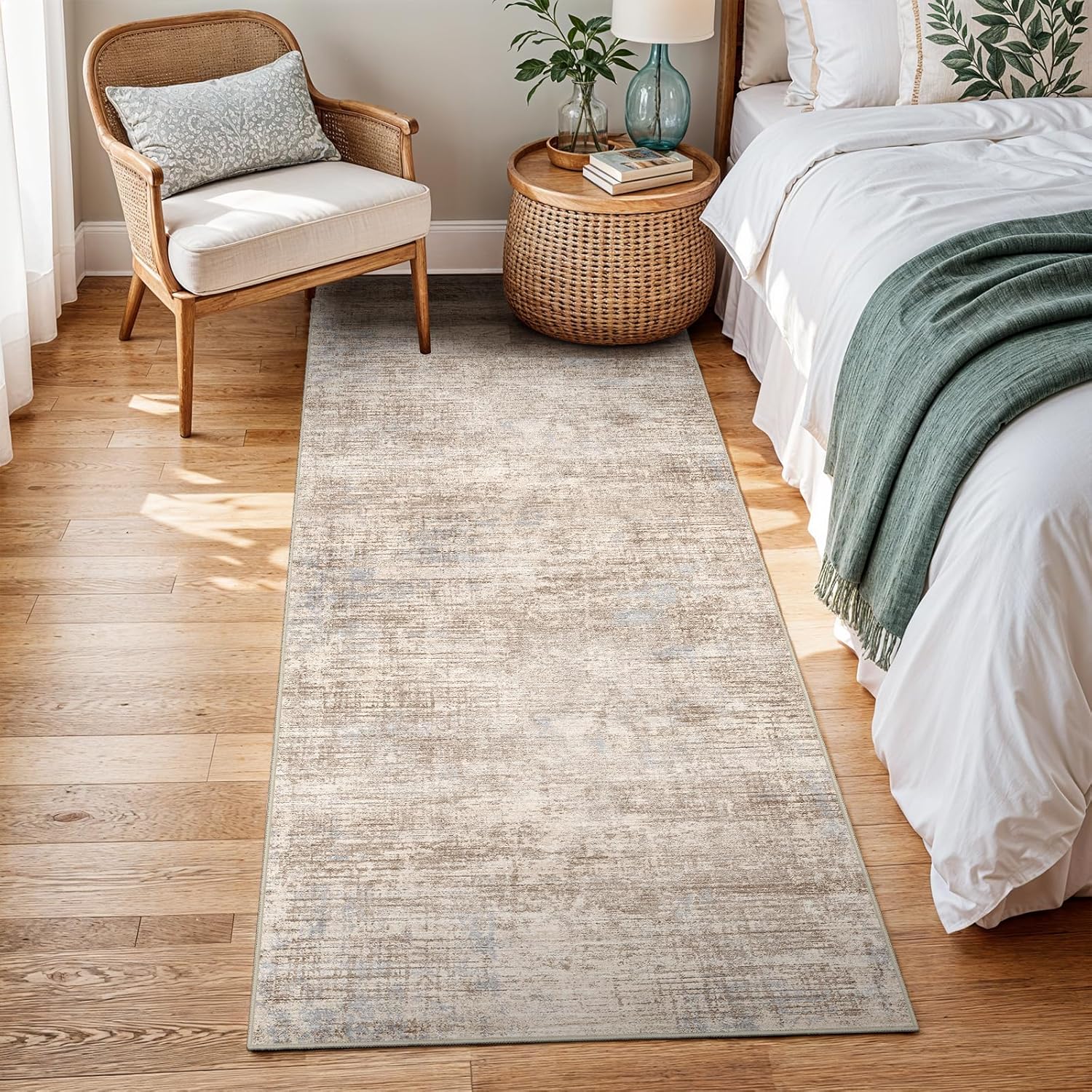 3x6 Hallway Washable Runner Rug - Non-Slip Kitchen Rugs with Rubber Backing Abstract Neutral Low-Pile Carpet Runners for Laundry Room Home Decor Bedroom Bathroom Entryway (Ivory Beige Distressed,3x6)