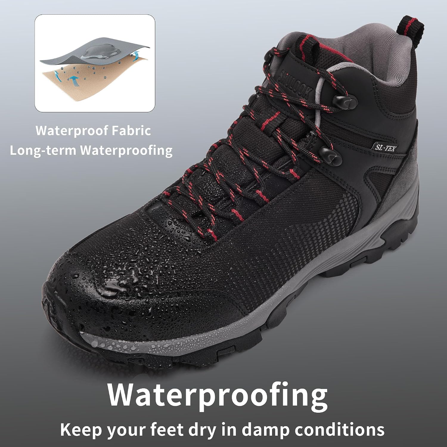 SHULOOK Men's Waterproof Hiking Boots Lightweight Non Slip Ankle Support for Trail