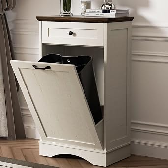 AHB 13 Gallons Tilt Out Hidden Trash Can Cabinet, Antique White