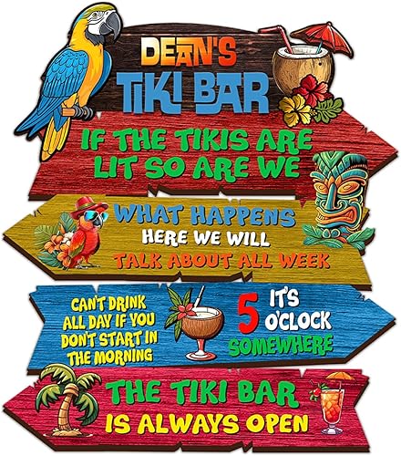 THUYPT - Letrero personalizado con diseño de reglas de Tiki Bar, letrero de madera Tiki Totem patrón de tótem de Tiki decoración tropical, letrero