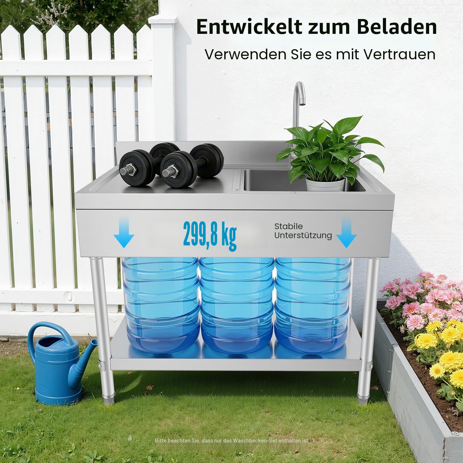 100 x 60 x 80CM Commercial Küchenspülen, Edelstahl 300KG Tragkraft Gebürsteter Prozess Edelstahlspüle 1 Becken (rechts) mit Wasserhahn Abflussrohr Filterkorb für Waschen Von Obst Gemüse Schüsseln