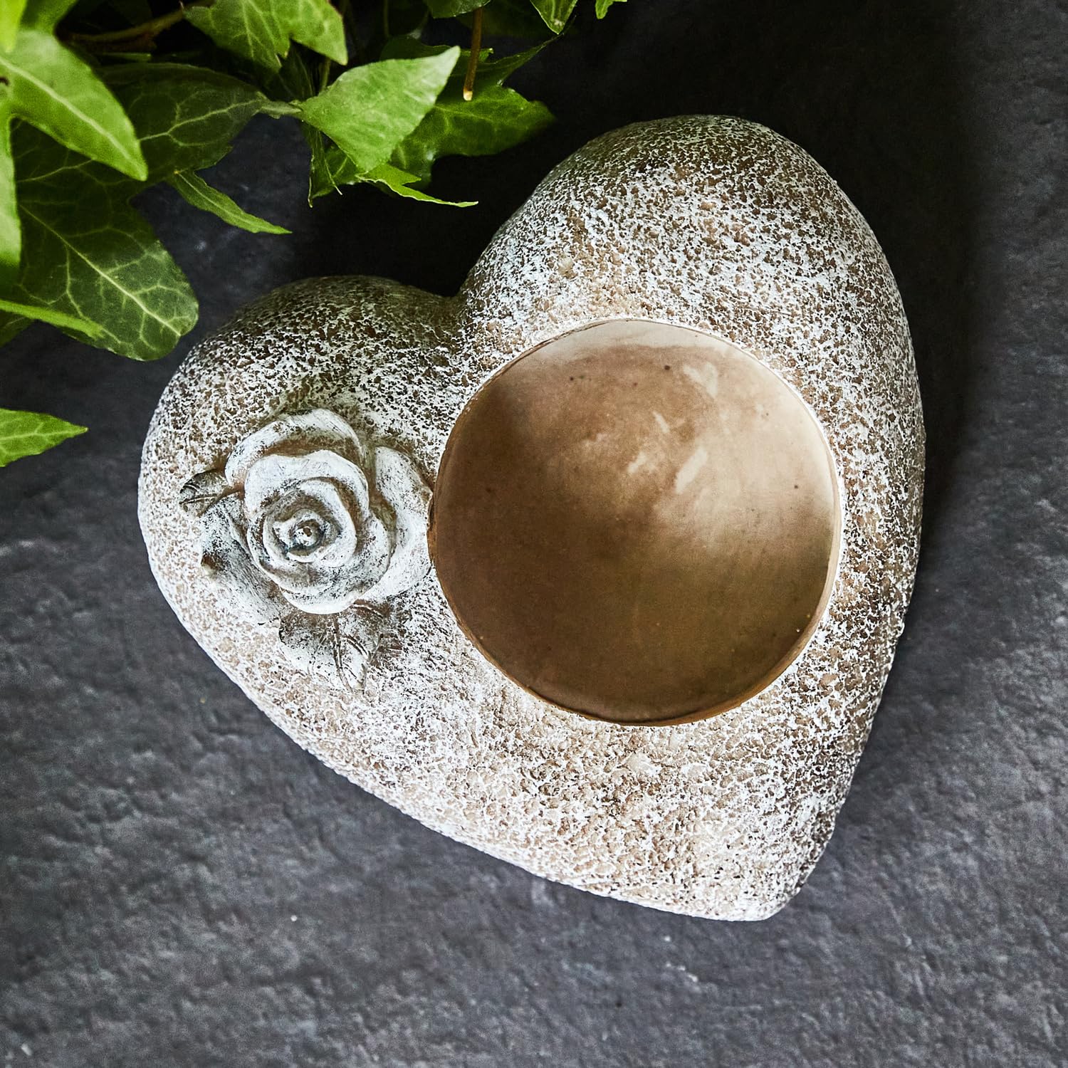 3 Pagen Decoración para tumba con forma de corazón con rosa, resistente a la intemperie, piedra conmemorativa con soporte para vela funeraria, piedra de luto, resistente a las heladas, 15 x 15 cm