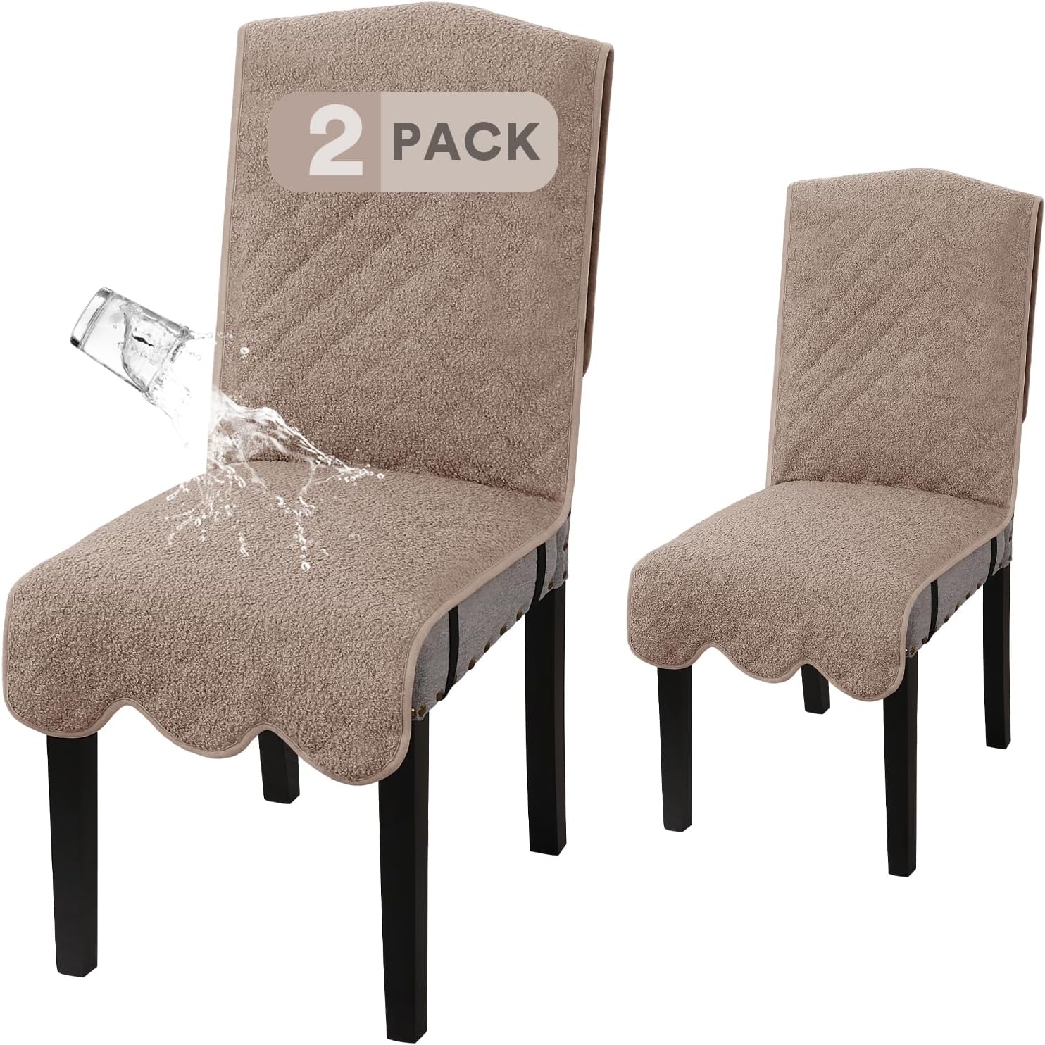 H.VERSAILTEX 100% Waterproof Dining Chair Covers Set of 2 Teddy Fleece Kitchen Chair Covers Parson Chair Slipcovers for Kitchen Dining Room, Taupe 2 Teddy-taupe