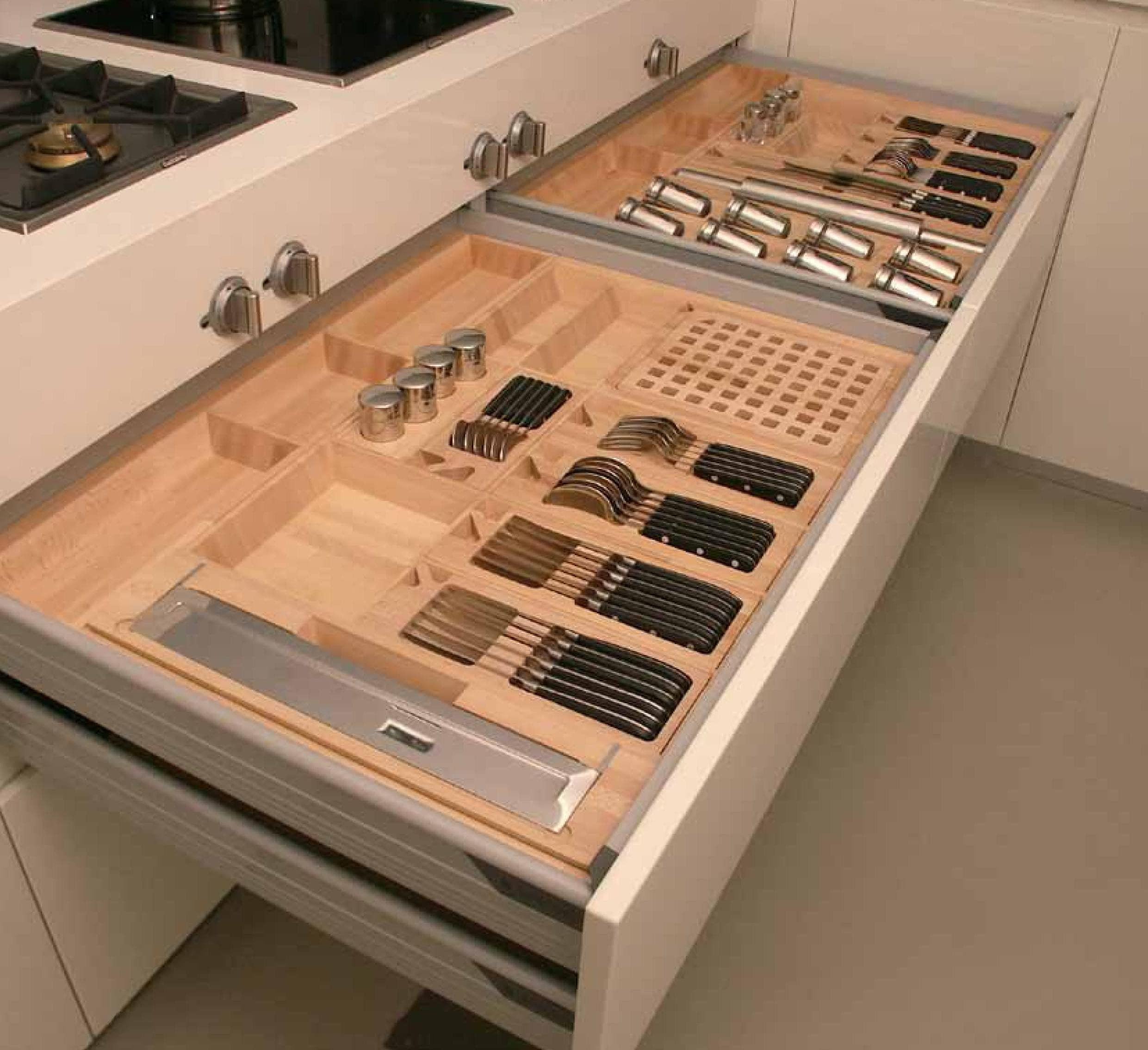 Range-couverts en bois massif de hêtre B. Arredo 60 cm pour tiroir de cuisine haut de gamme