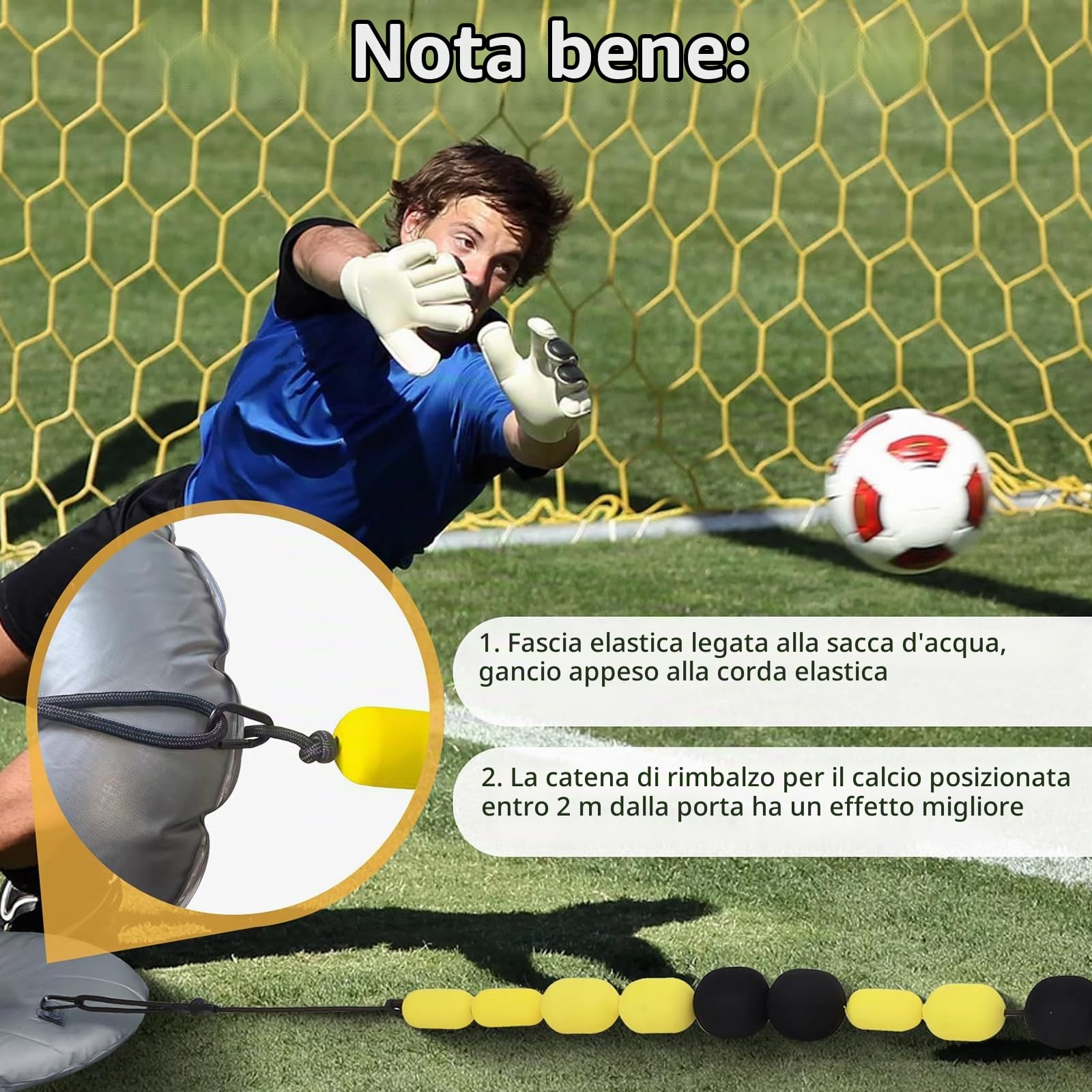 Attrezzatura per l'allenamento del Portiere, Attrezzatura per la deviazione del Portiere da 2,75 m, Deflettore a Linea Singola con 2 sacche d'Acqua, Attrezzatura per l'allenamento Calcio Ausili