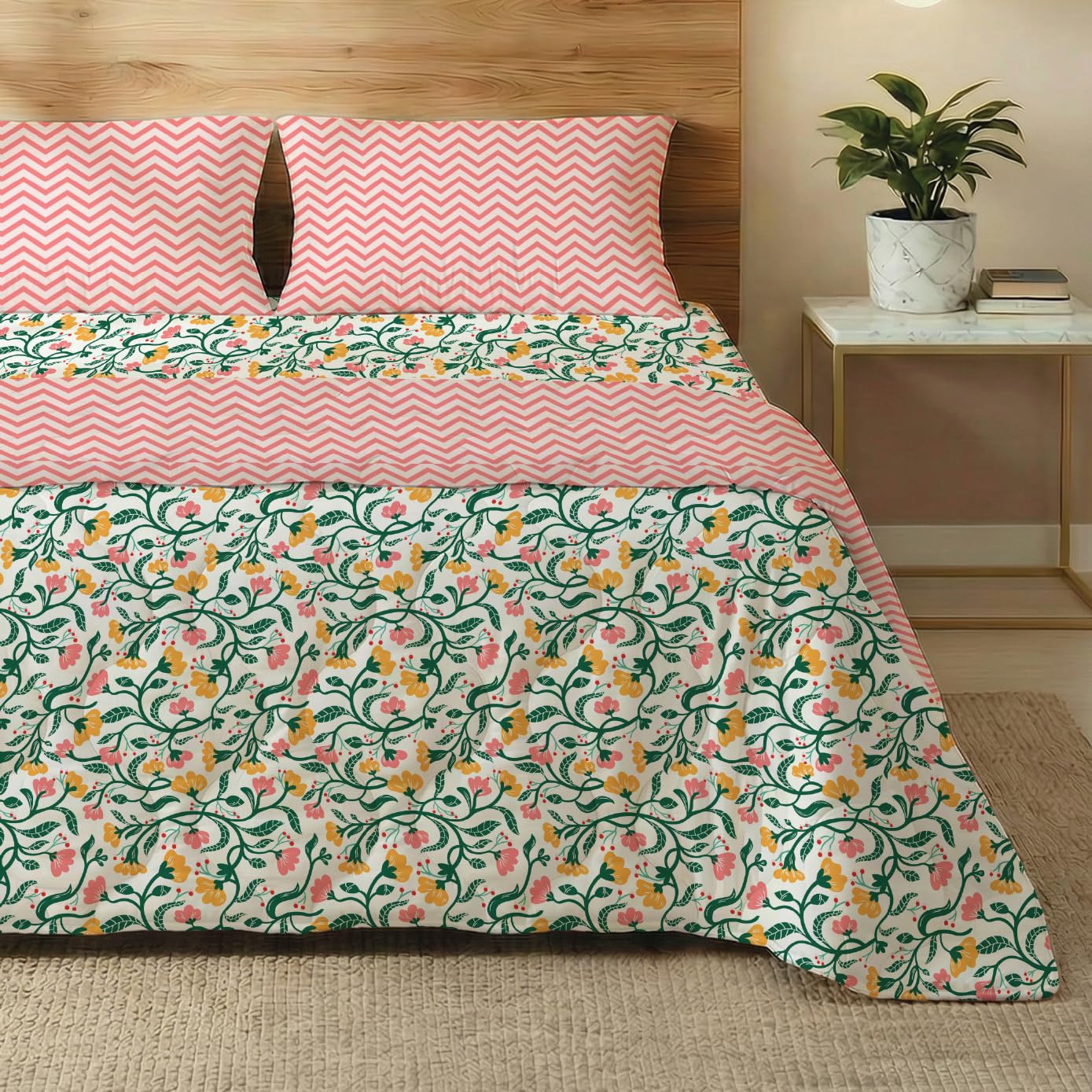 Urban Space 100% Microfiber AC Comforter/Duvet/Blanket for Double Bed with 1 Cotton Double Bedsheet with 2 Pillow Covers (4 Piece Bedding Set, Kashmir)-image-3