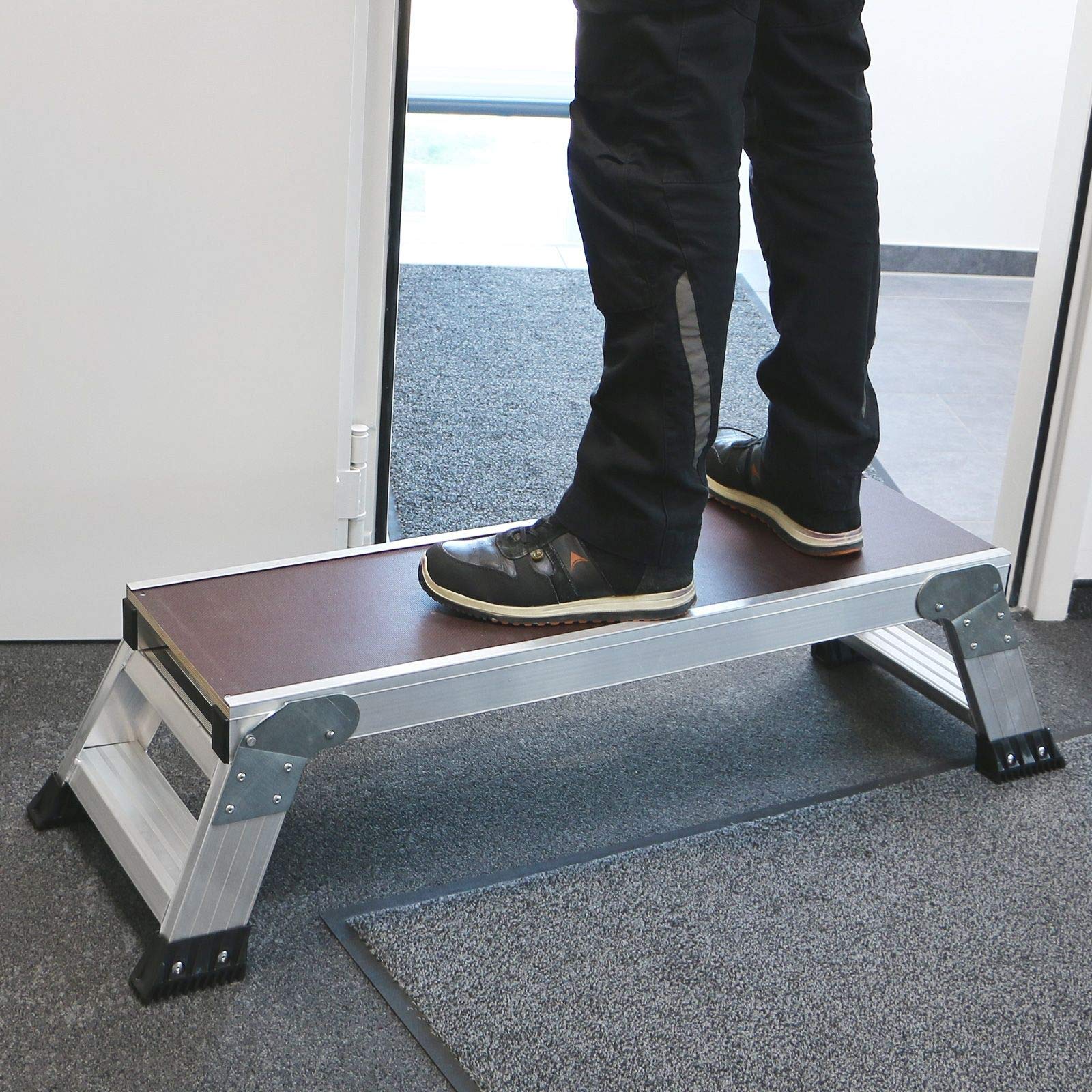 Jumbo® Plataforma de trabajo de aluminio y madera, 100 x 30 cm, altura 0,30 m, plegable, escalera, plataforma de trabajo