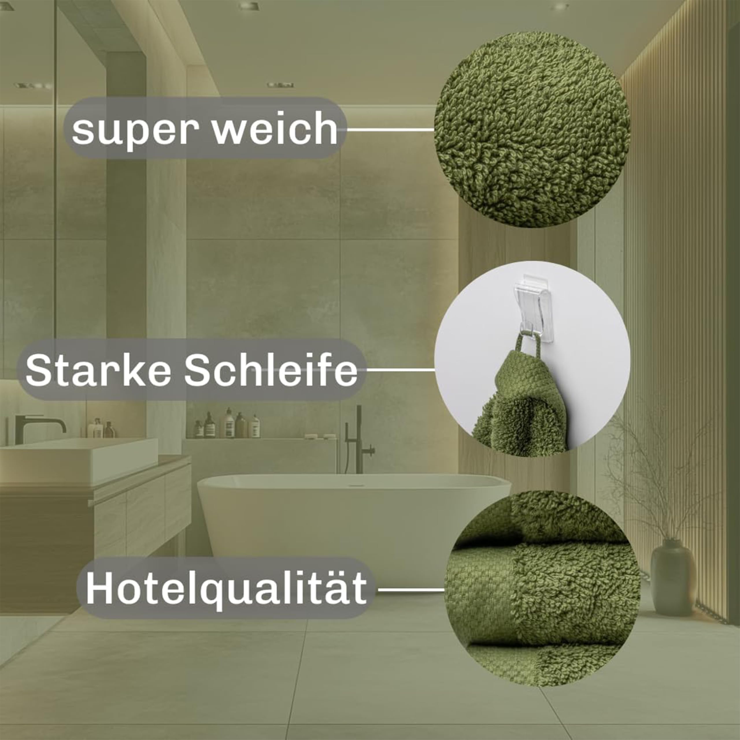 MissTowels® Handtuch Set 12-teilig – 100% Baumwolle aus Portugal, Olivgrün, 50x100 cm – Weich & Saugfähig – Hotelqualität – Oeko-TEX Zertifiziert – 8+4 Gratis
