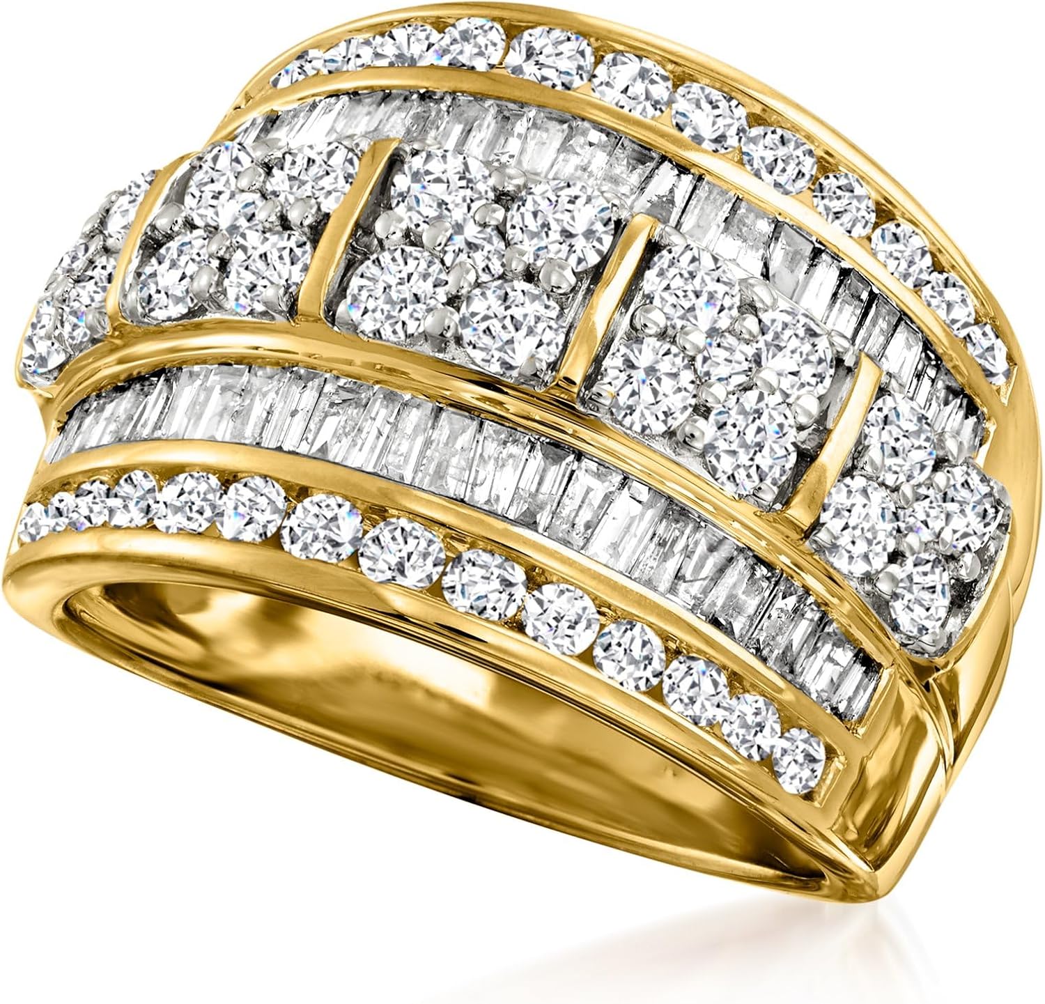 Ross-Simons 2.00 ct. t.w. Round and Baguette Diamond Multi-Row Ring in 14kt Yellow Gold - Image 4