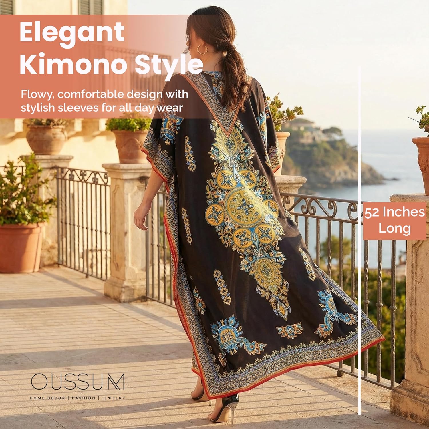 Oussum Women Long Maxi Plus Size Polyester Kaftan Caftan Gown Beach Party Casual Dress Swimwear Cover Up Lounge Resort Wear - Image 4