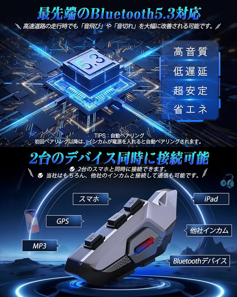 Amazon.co.jp: Charmelife バイク インカム【10人同時接続 35H長時間