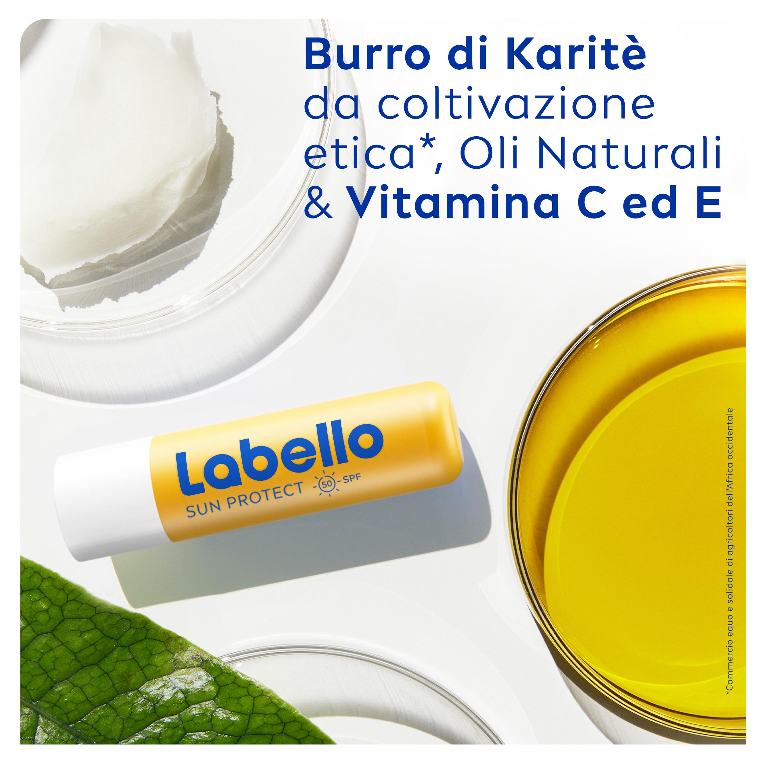 Labello Sun Protect Burrocacao labbra SPF50 4.8 g, Balsamo labbra con filtri UVA/UVB, cera d'api e oli naturali, Burrocacao protezione solare 50 idratante per 24 ore