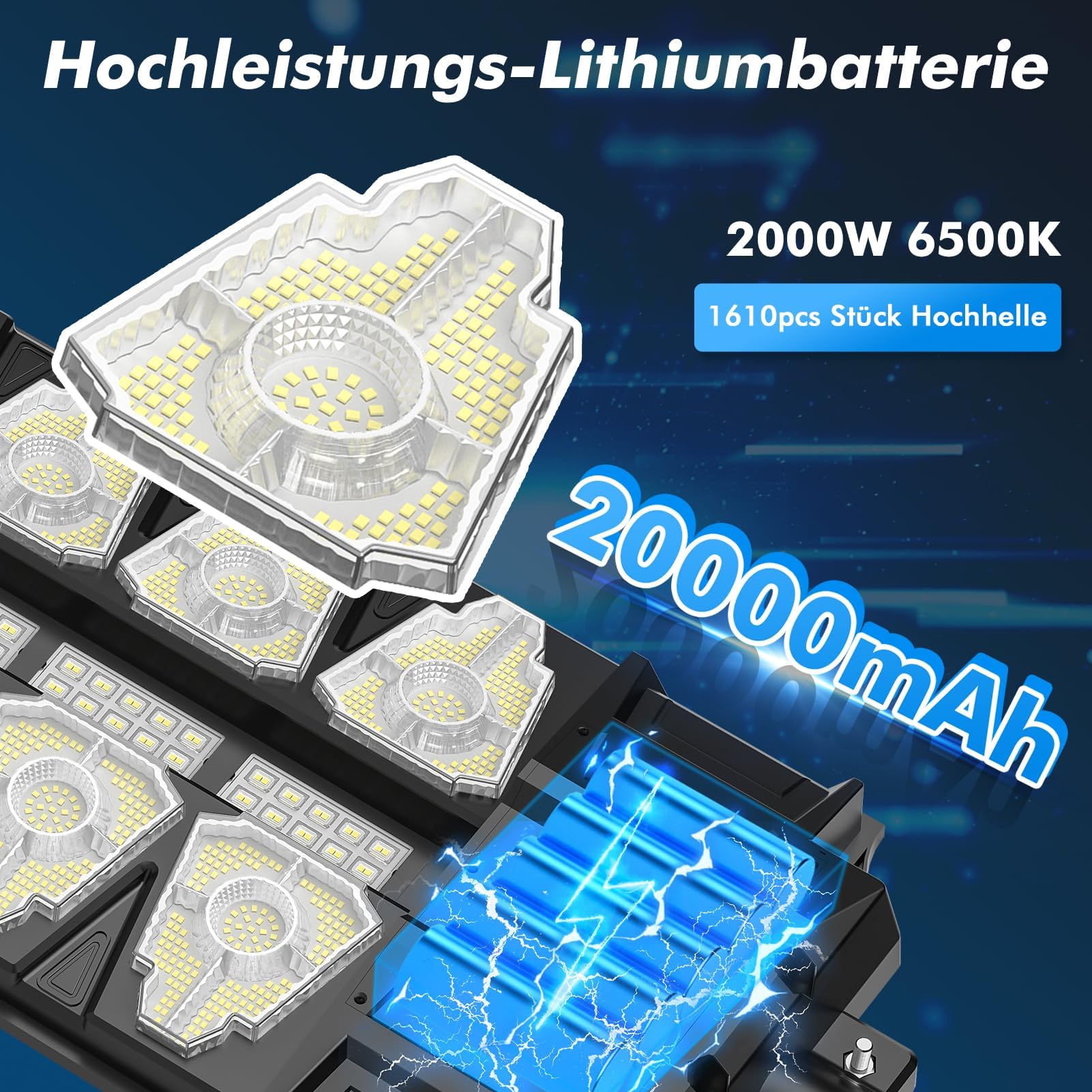 Viugreum 2 Stück 2000W Led Solar Straßenlaterne für Außen, 650000Lm Solarlampen mit Bewegungssensor, 6500K IP67 solarlaternen außen wetterfest, LED Solar Strahler Außen für Garten, Hof Garage
