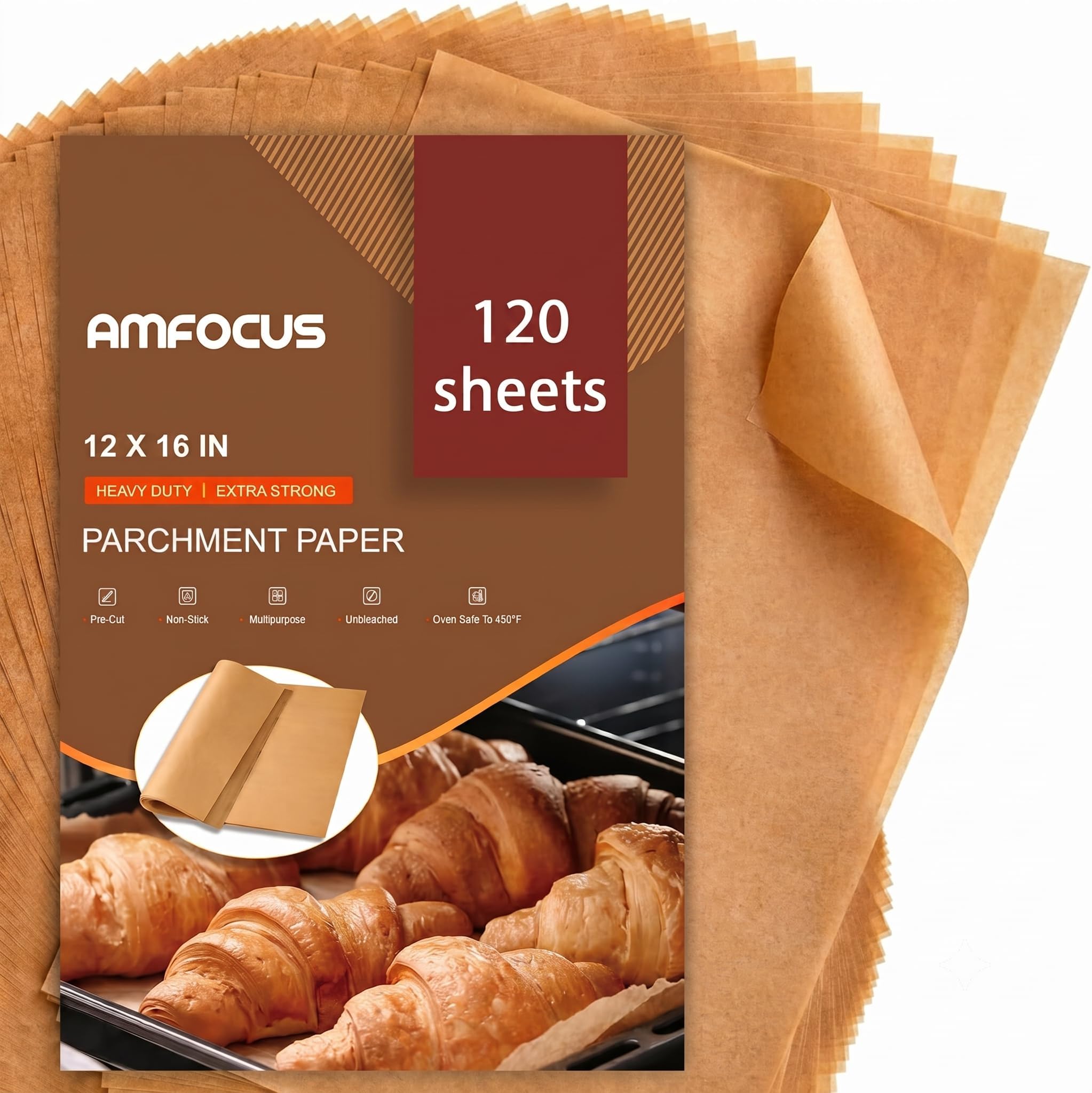 AMFOCUS Unbleached Baking Parchment Sheets, 12 x 16 Inch, 120 Count