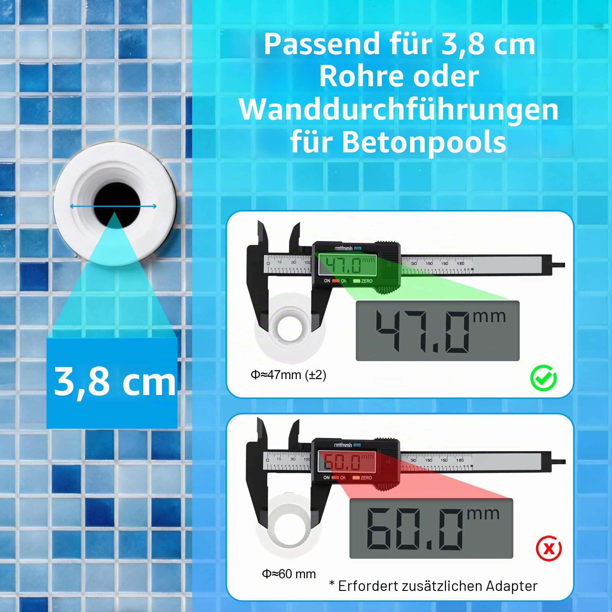 LED Poolscheinwerfer mit 1,5" Außengewinde, 12W Harz Gefüllt Poolbeleuchtung 6000K Nicht Dimmbar, 1200lm, Ø190mm, 12V AC/DC Unterwasser LED Poollampe für Einbaunische 1 1/2 Zoll der Beckenwand
