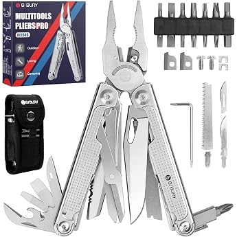 BiBURY Tool Multitools Foldable Stainless Steel Pliers Multifunctional with Improved Scissors and Screwdriver Birthday Gift Gift for Dad Men Camping Hiking Outdoor