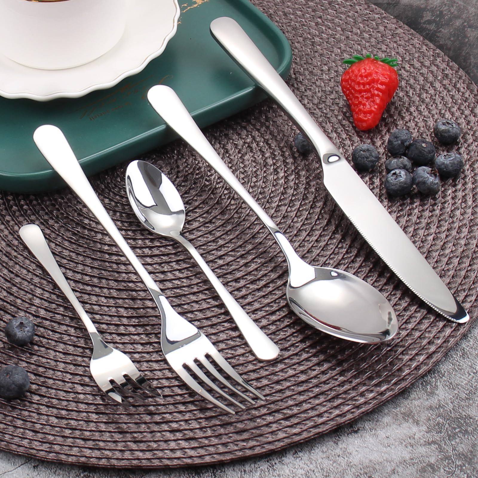 Juego de cubiertos para 12 personas, 60 piezas, juego de cubertería con cuchillo, tenedor, cuchara, cubiertos de acero inoxidable pulido espejo, apto para lavavajillas