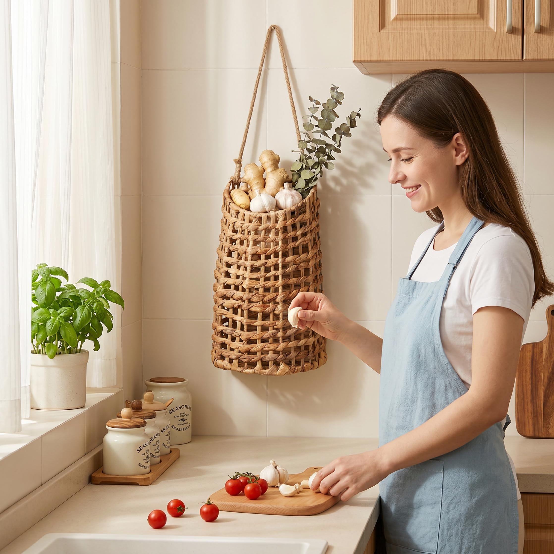 Cestino da appendere alla parete o alla porta cestino da appendere in vimini naturale intrecciato a mano contenitore in vimini per cucina giardino o porta d'ingresso 5, 71 * 3, 54 * 12, 01 pollici