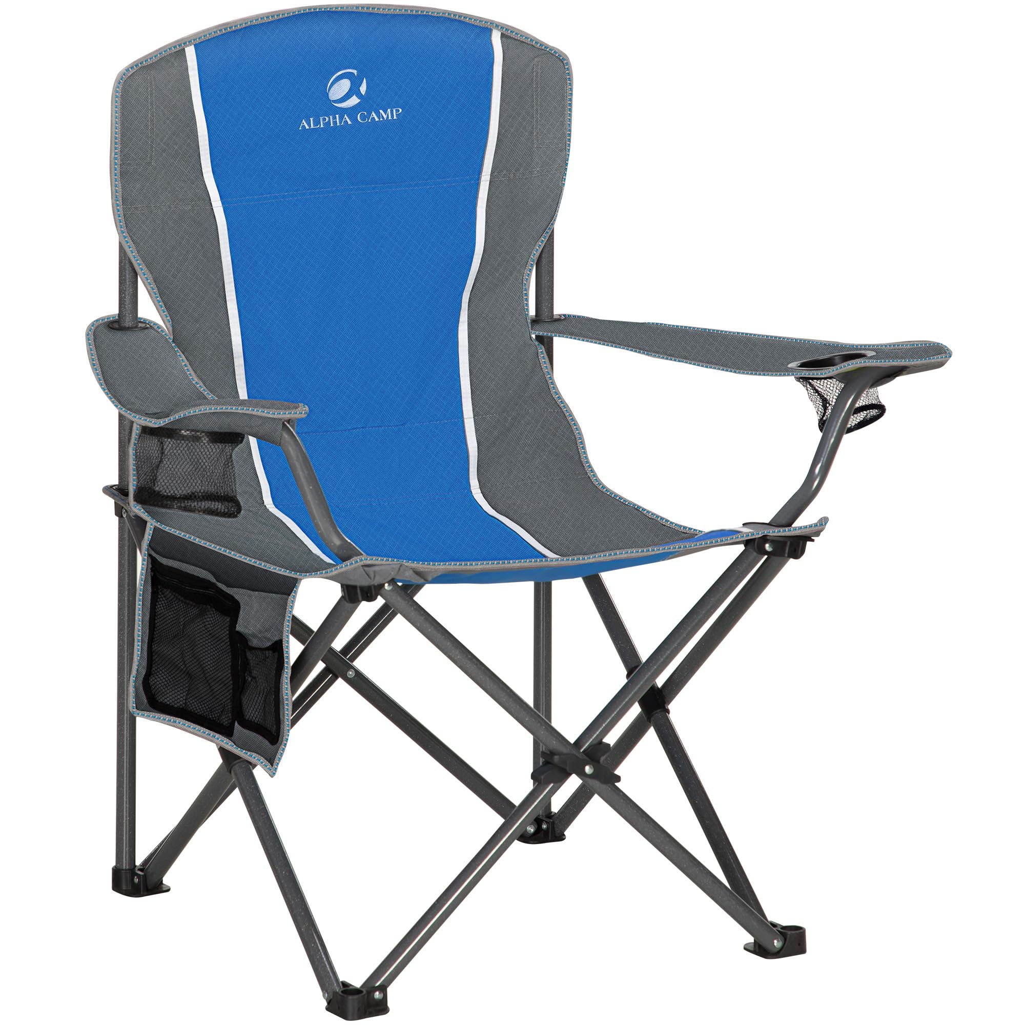 ALPHA CAMP Oversized Camping Folding Chair - Heavy Duty Steel Frame Support 350 LBS, Collapsible Padded Arm With Cup Holder, Quad Lumbar Back, Portable for Outdoor/Indoor