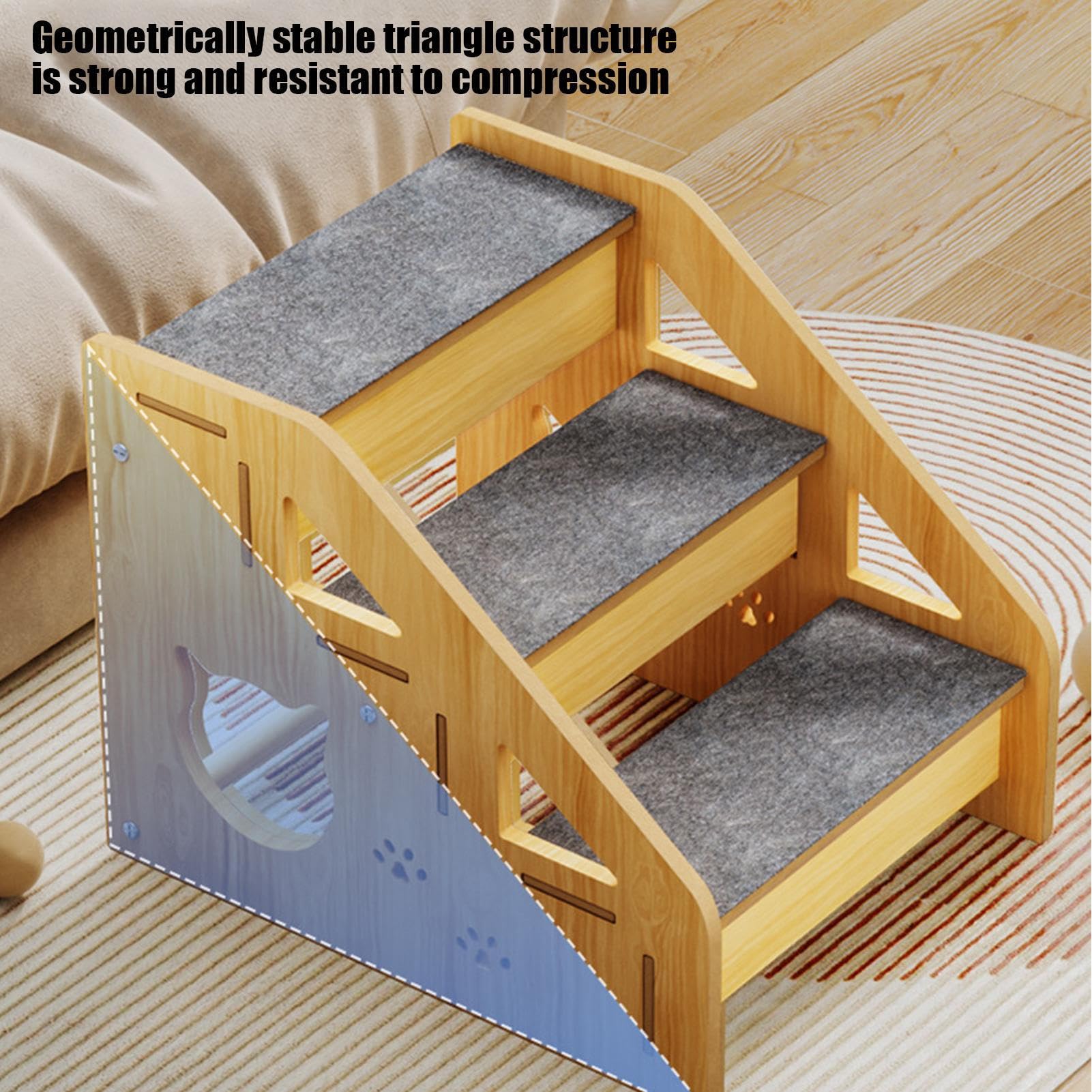 Escalones para Perros Rampa y Escalera de Madera para Mascotas | Escalones de 3 peldaños para cama de perro para Sofá, Cachorro, Gato, Apartamento, Balcón, Terraza, Jardín