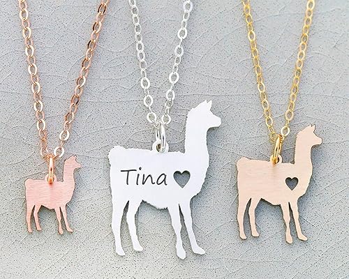 Miniatura 2 de Collar de llama, IBD, animal de granja, nombre grabado personalizado de alpaca para mascotas, opciones de tamaño del colgante, chapado en oro rosa