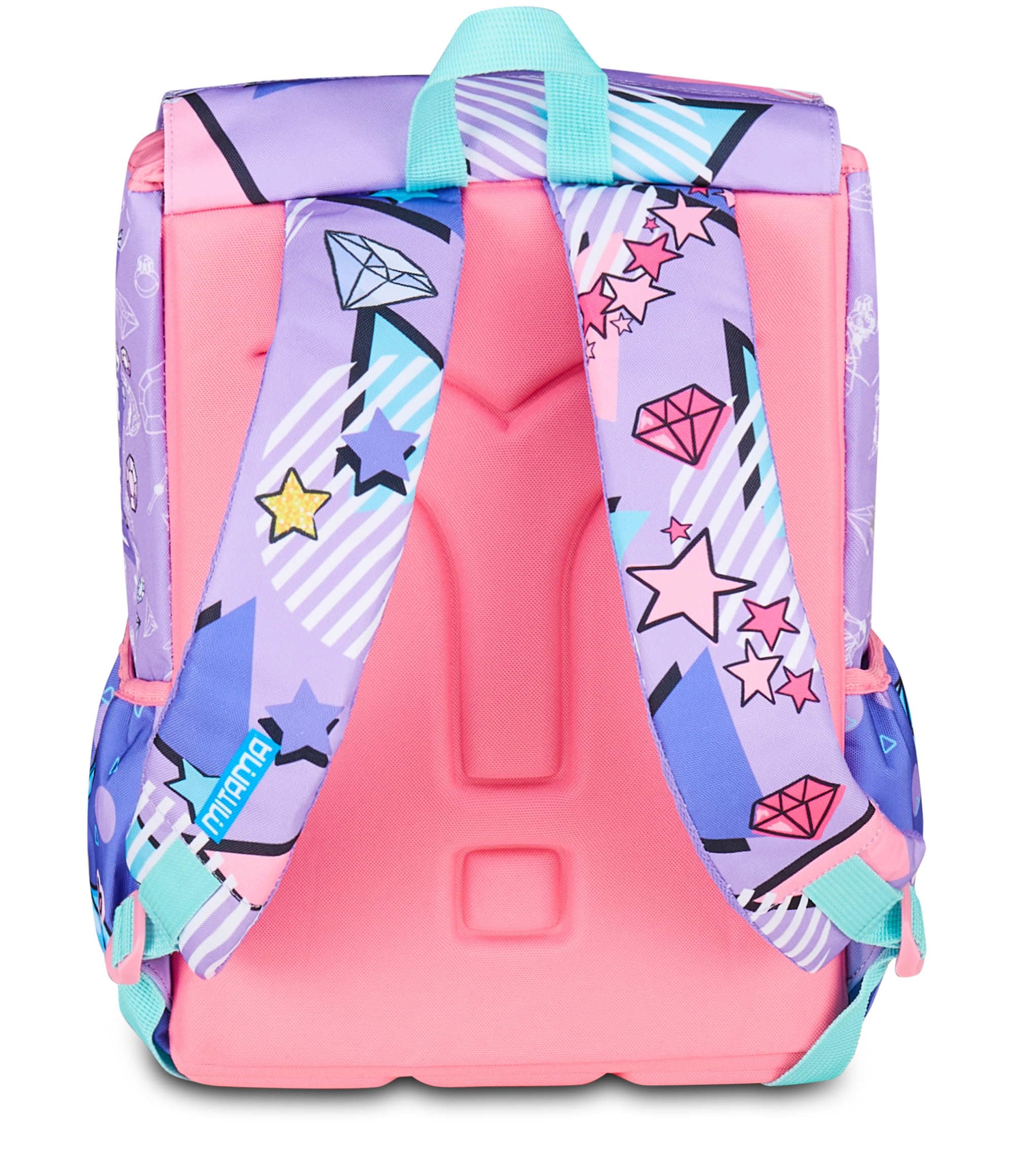 Zaino scuola Triplo Scomparto Mitama DOUBLE DIAMOND, Lilla, Zaino Estensibile, Tasca Porta Borraccia, Schienale Preformato, Scuola Elementare, Bambina