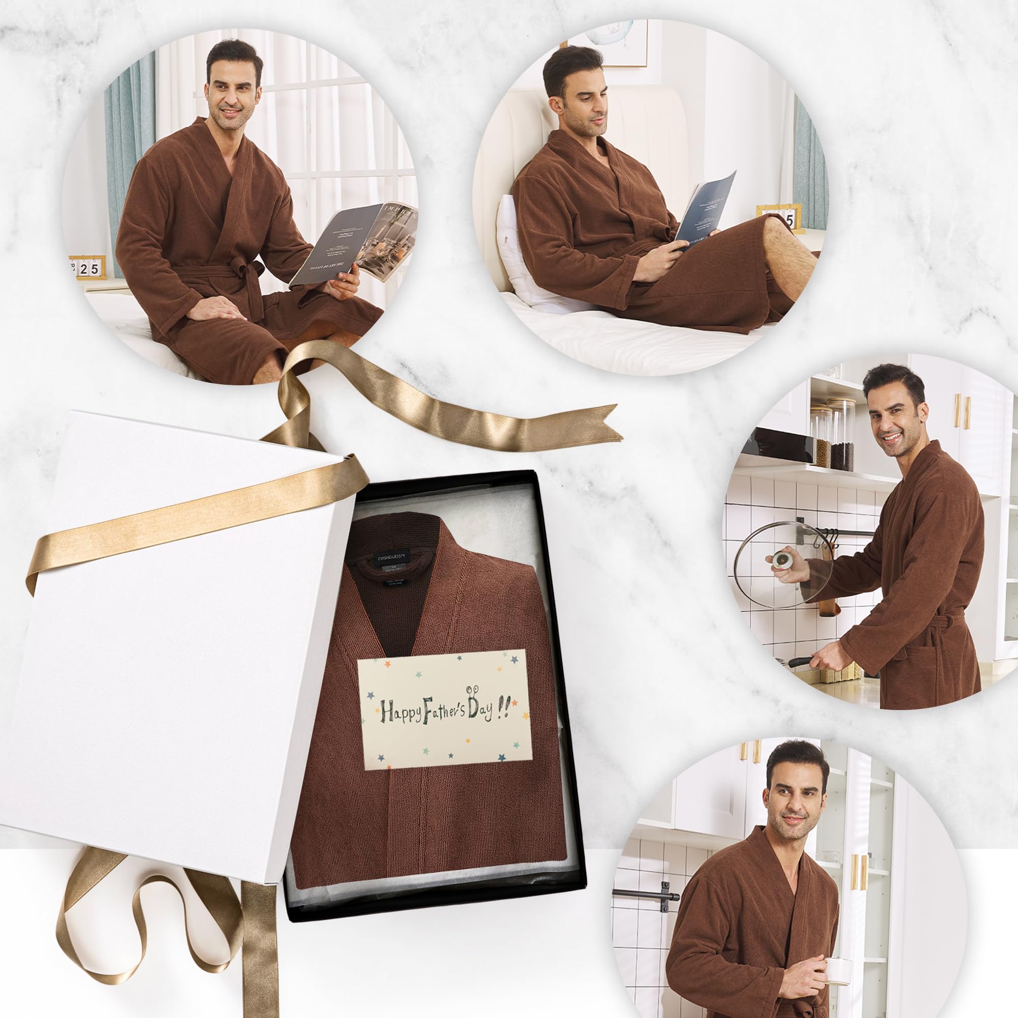 FashGudim Albornoz de rizo para hombres, grandes y pequeños, albornoz corto kimono para hombre, súper absorbente, hasta la pantorrilla, con bolsillos