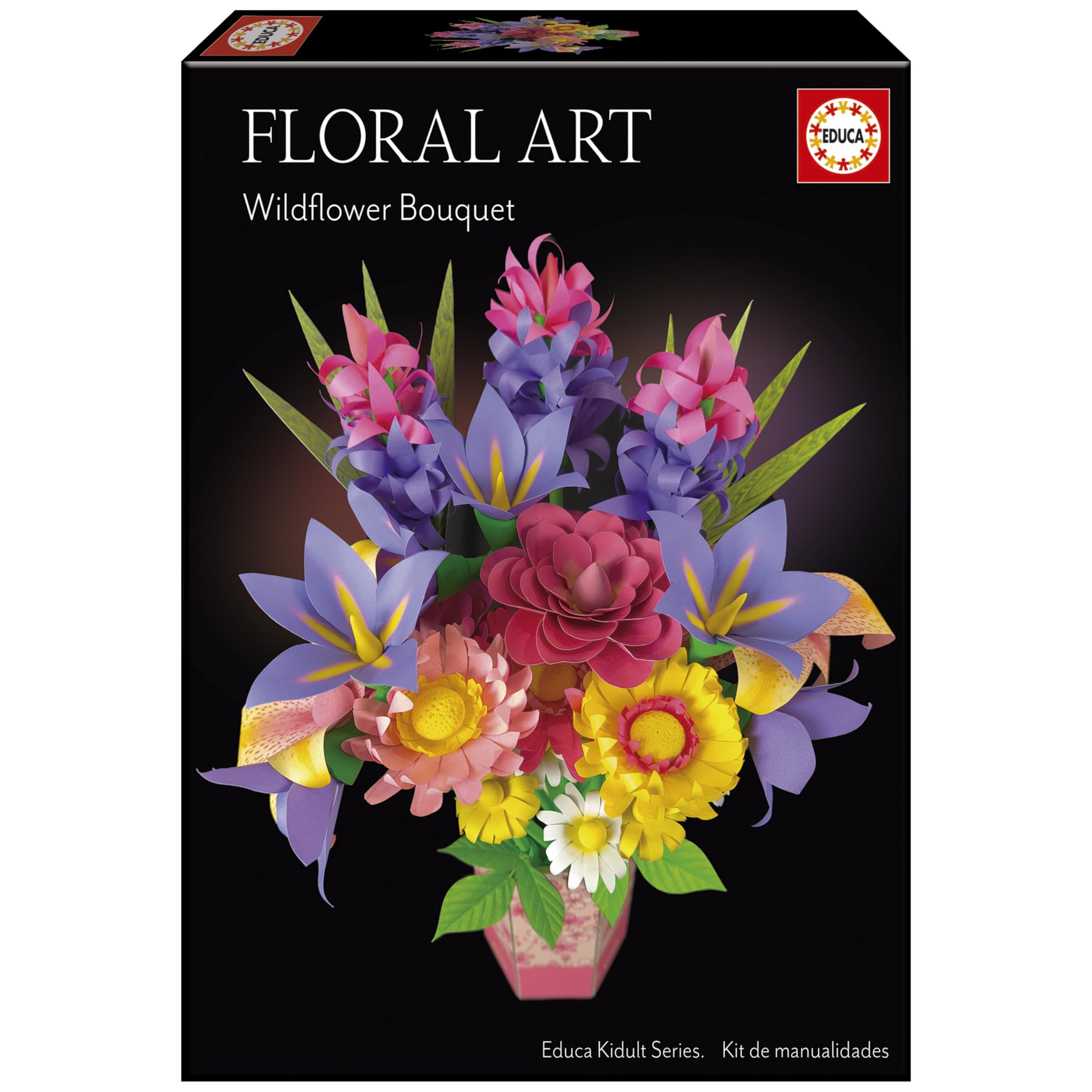 Educa - Bouquet de fleurs sauvages Art floral, Kit de bricolage pour réaliser dix-neuf fleurs sauvages en papier sans avoir besoin de colle ni de ciseaux, A partir de 6 ans (20141)