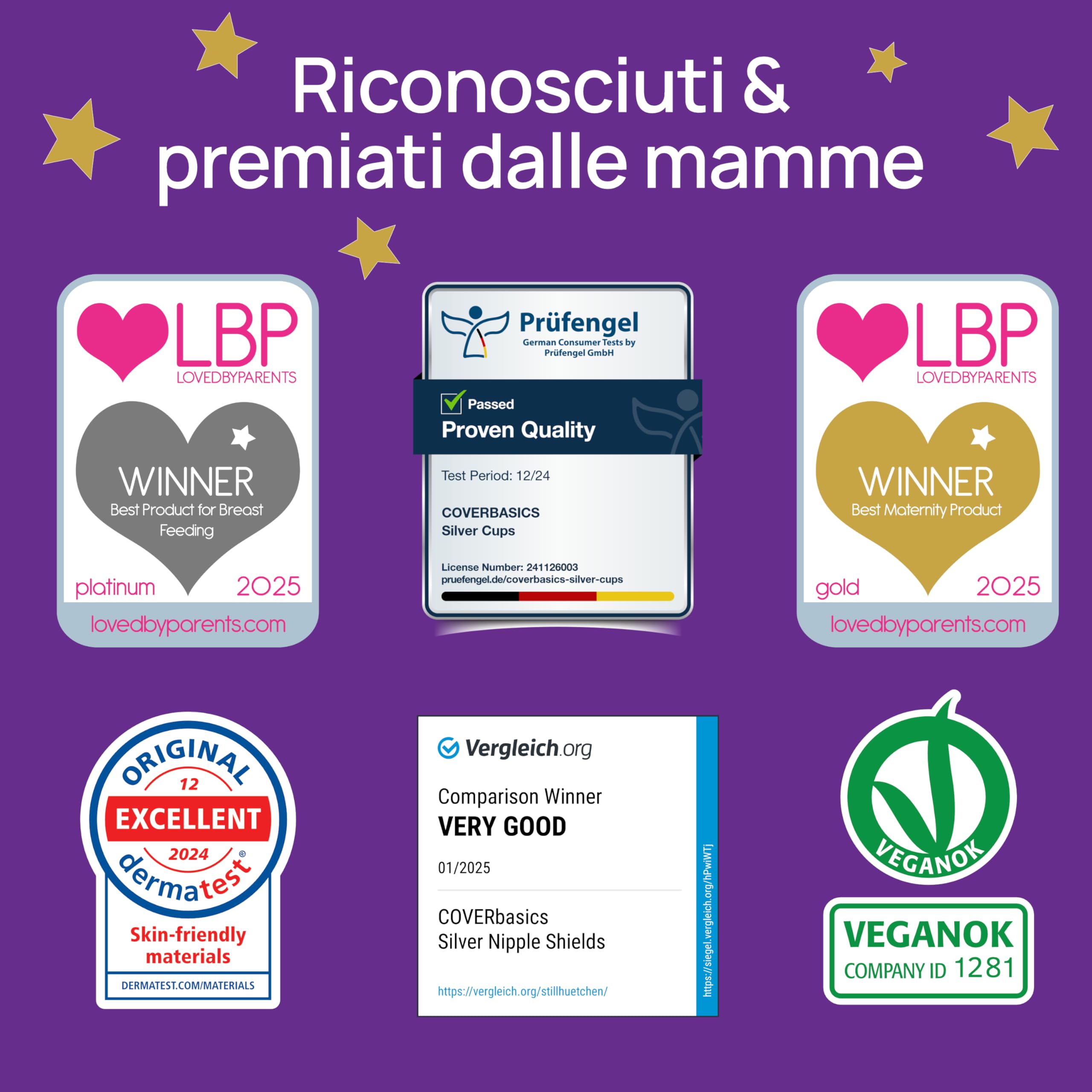 COVERbasics Paracapezzoli in Argento (SilverCups) Coppette Proteggi Capezzoli per Aiutare a Prevenire e Lenire Le Ragadi al Seno Durante l' Allattamento (Regular)