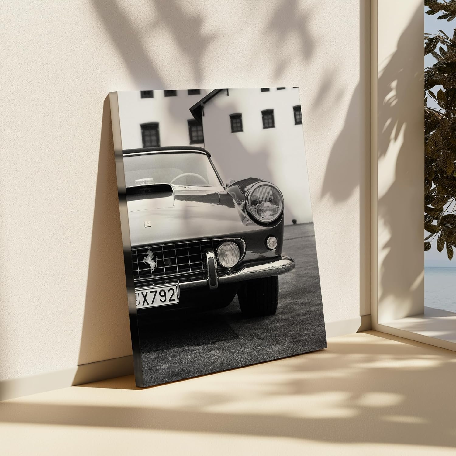 Poster Master Exotic Car Canvas - Retro Luxury Car Print - Black & White Photography Art - Car Enthusiast Housewarming Gift - Great Living Room or Office Wall Decor - 8x10 STRETCHED Canvas