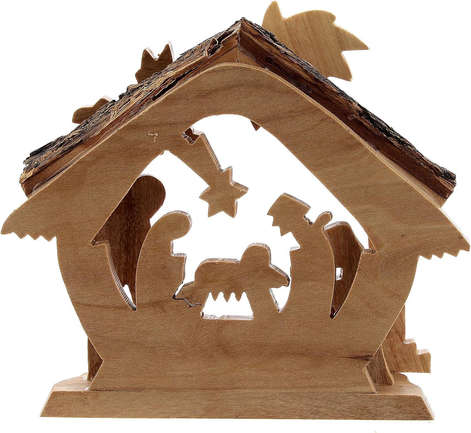 Nativity Scene Stable with Holy Family 4 cm Silhouettes Bethlehem Olive Wood 10x10x5 cm