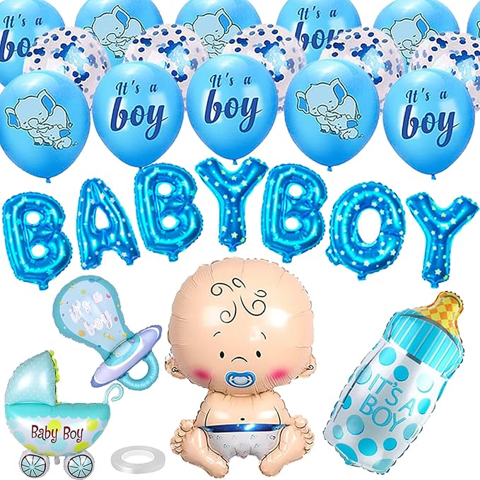 26 PCS Baby Shower Decorations for Boy, Elephant Baby Shower Decorations with Baby