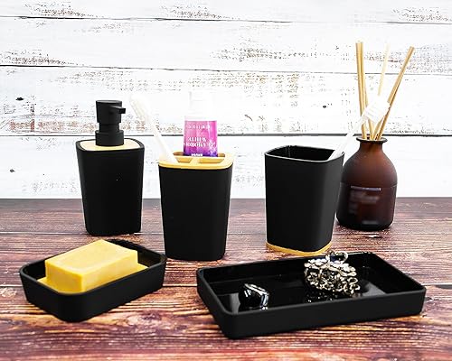 Miniatura 2 de Juego clásico de accesorios de baño de 5 piezas soporte para cepillo de dientes de baño, dispensador de jabón de loción, jabonera, vaso, cepillo de