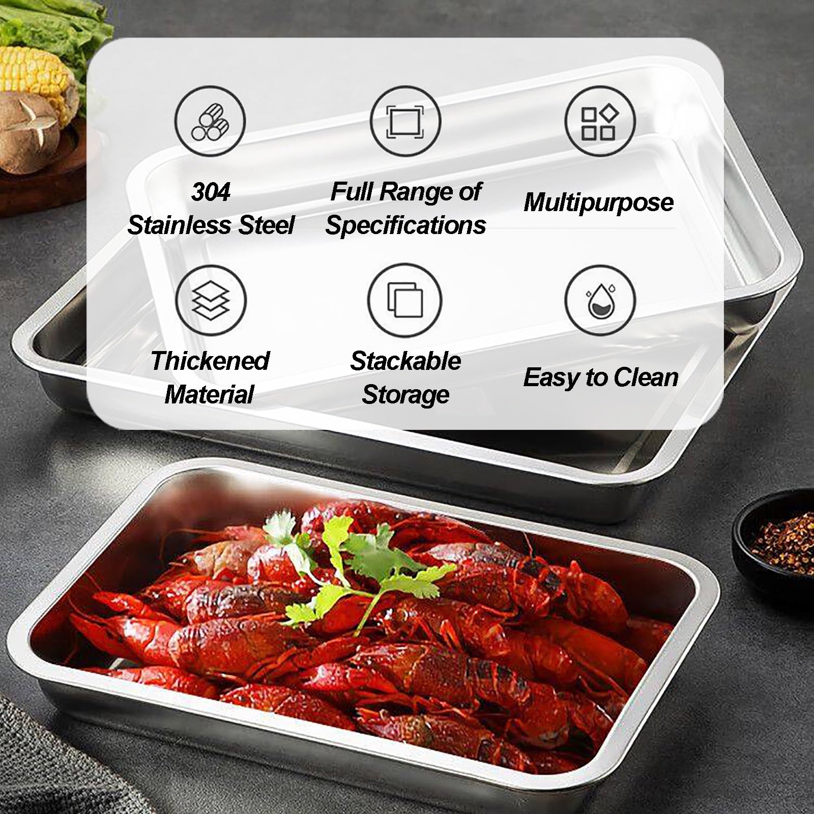 Bandeja Horno Acero Inoxidable 304, Bandejas para Galletas Antigoteo de Aceite, Multiusos para Brochetas, Frutas y Platos(50x35x4.8cm/20x14x2in)