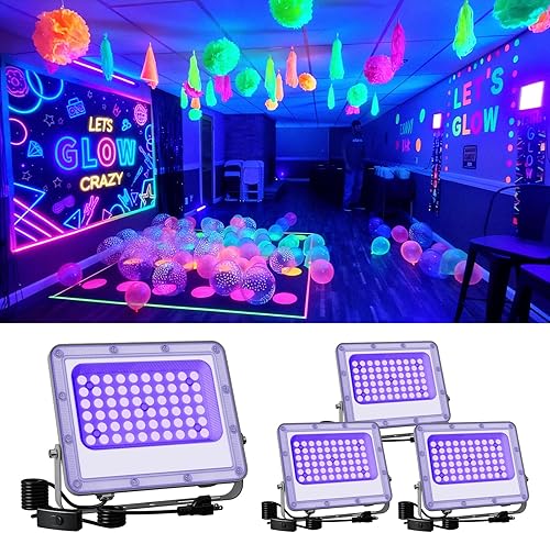 Miniatura 11 de Paquete de 4 luces LED de 50 W de 500 W que cambian de color con control remoto, impermeables, 16 lámparas multicolor para interiores y exteriores