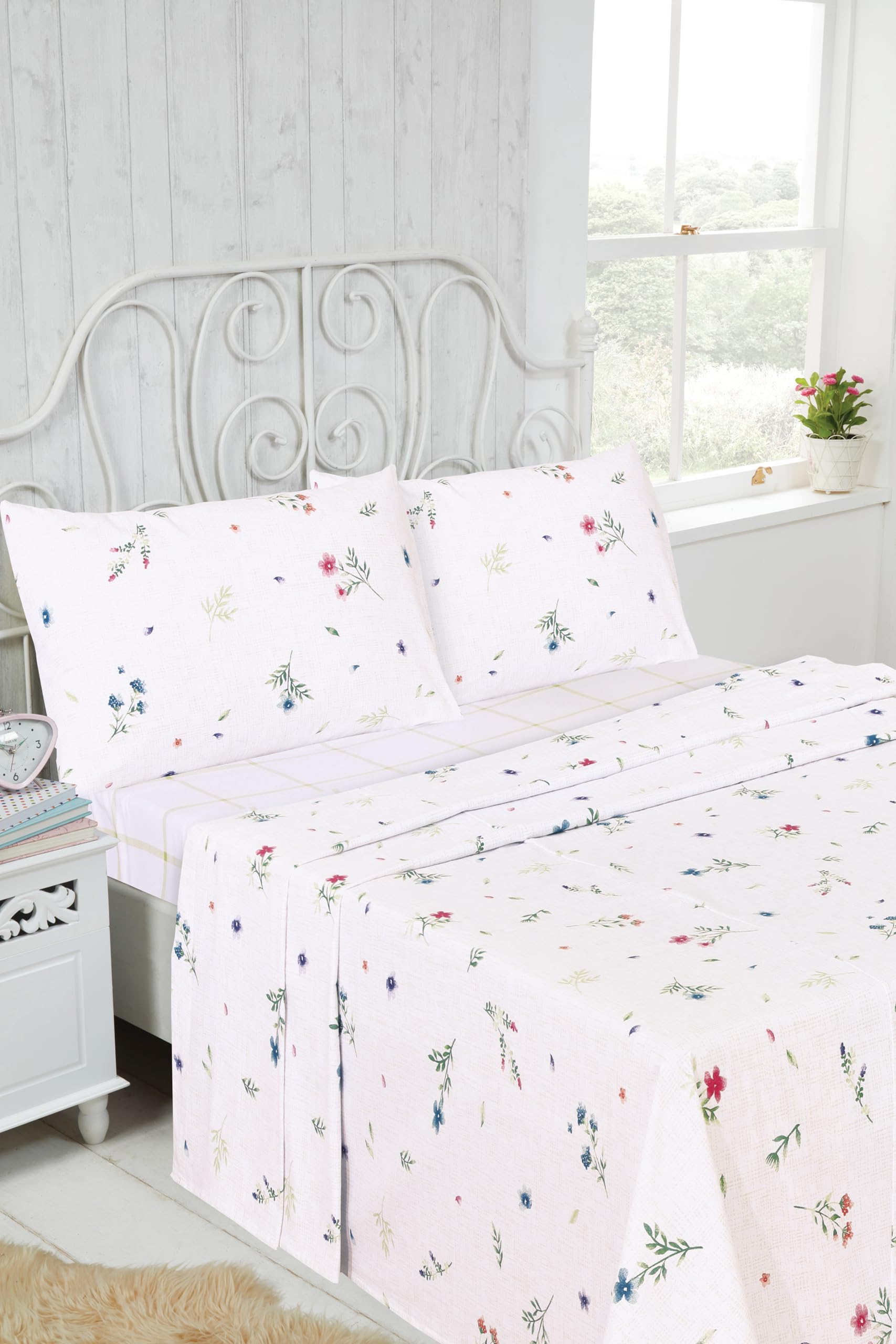 Rapport Home Flannelette Double Sheet Set - Meadow Floral Brushed Cotton 4 Piece Bed Sheet...