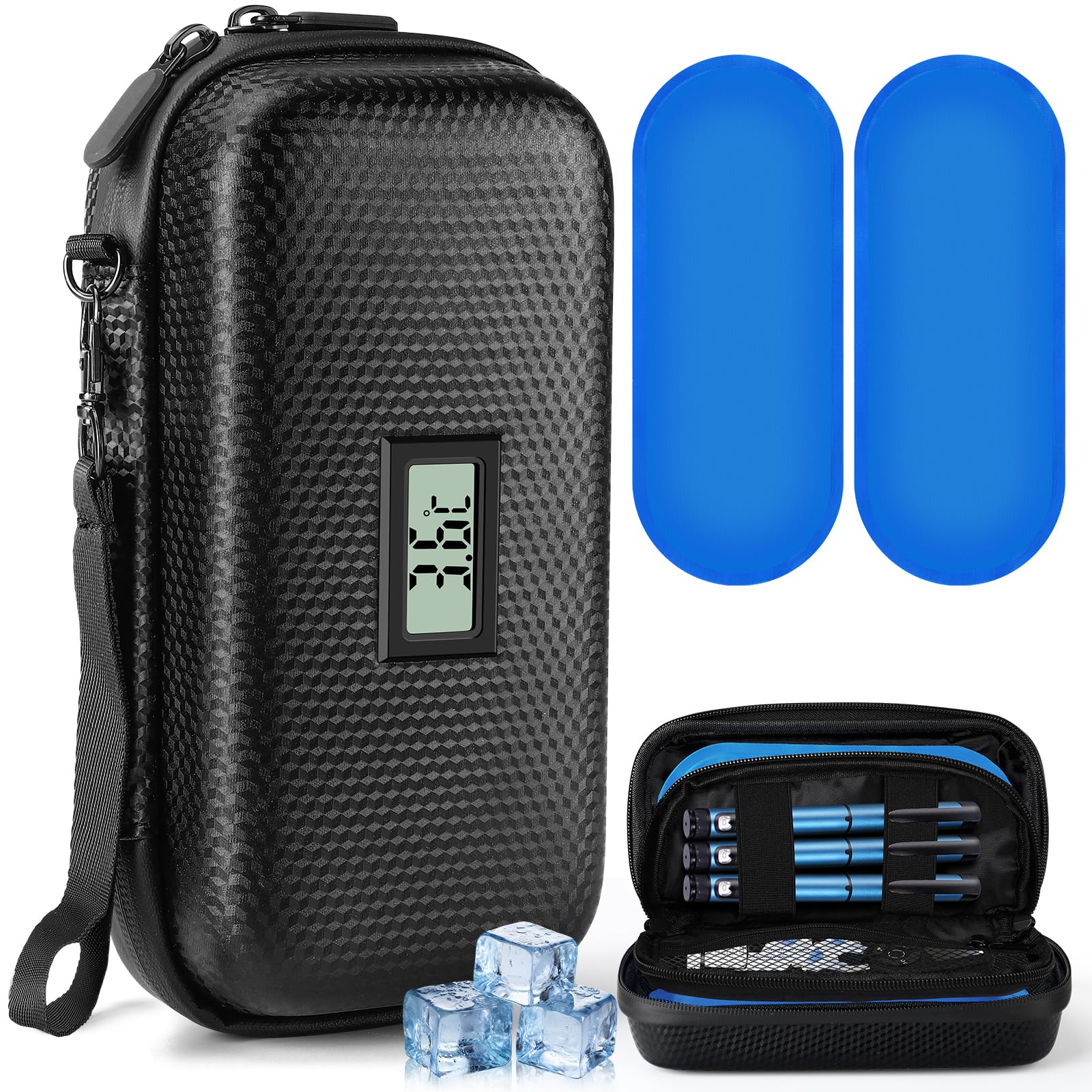 Enfriador Nevera Portátil Insulina Medicamentos, Estuche de Viaje con Termómetro y Pantalla de Temperatura, 2 Bolsas de Gel Frío Reutilizables, Aprobado por la TSA, Organizador para Diabéticos