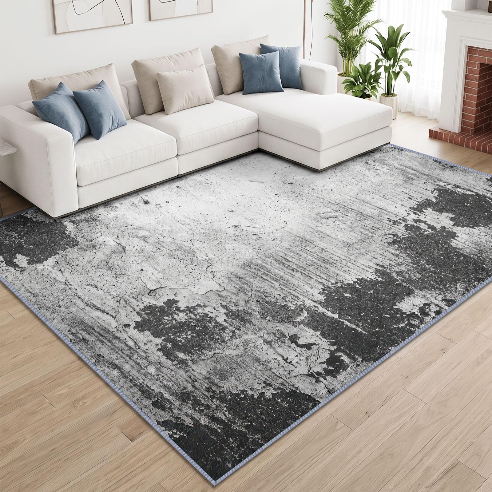 Tapis en Flanelle Douce 160 x 230 cm Abstrait Texture Rugueuse Vieilli Tapis de Salon Moderne, Antidérapant et Lavable en Machine – Idéal Chambre, Couloir – Poils Courts Facile à Nettoyer, Gris