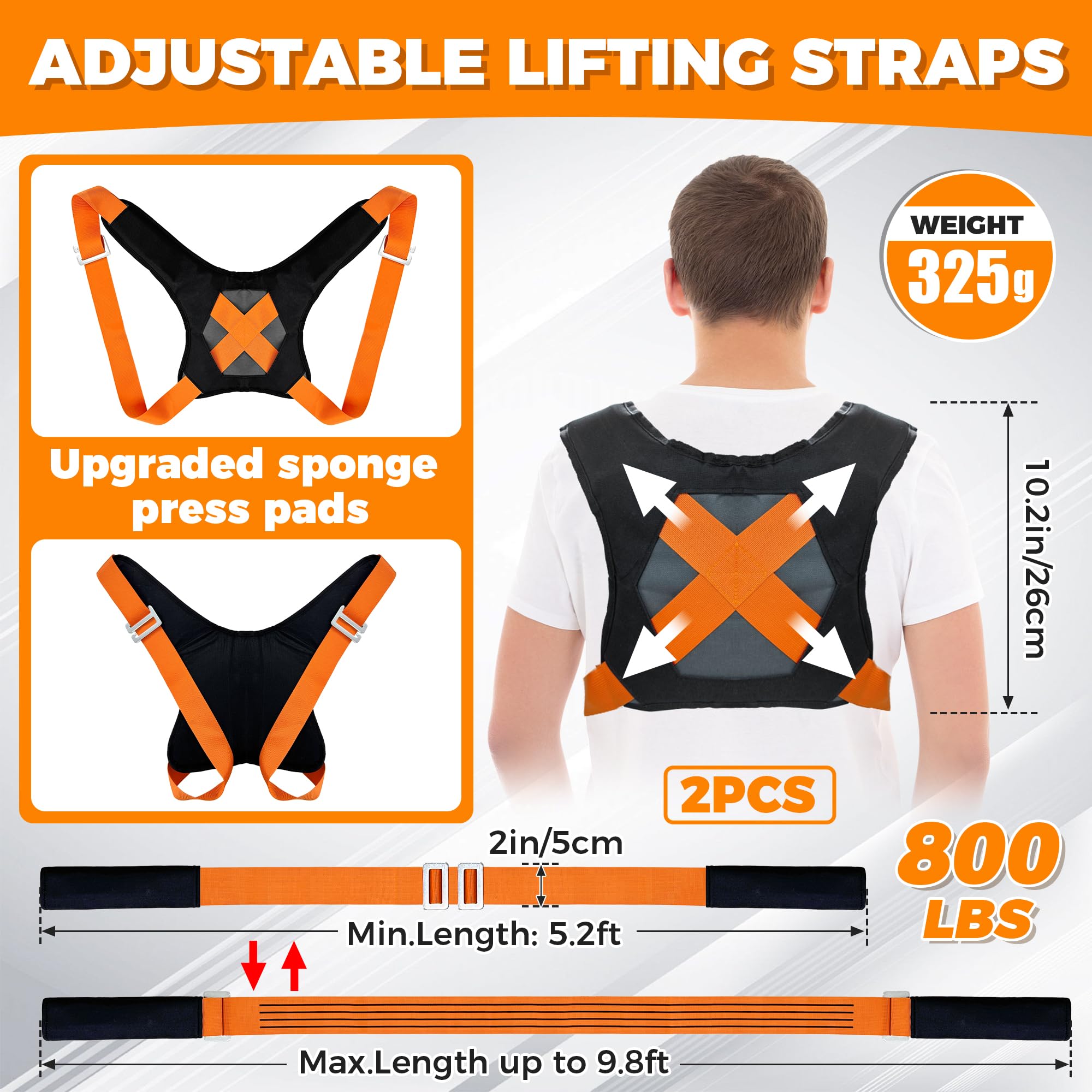 Moving Straps Furniture Moving Adjustable Straps 2-Personen-Hebe- und Bewegungssystem, Schulterheben und Bewegen von Möbeln, Geräten, Matratzen, schweren Gegenständen bis zu 362,9 kg (Gurtstil)