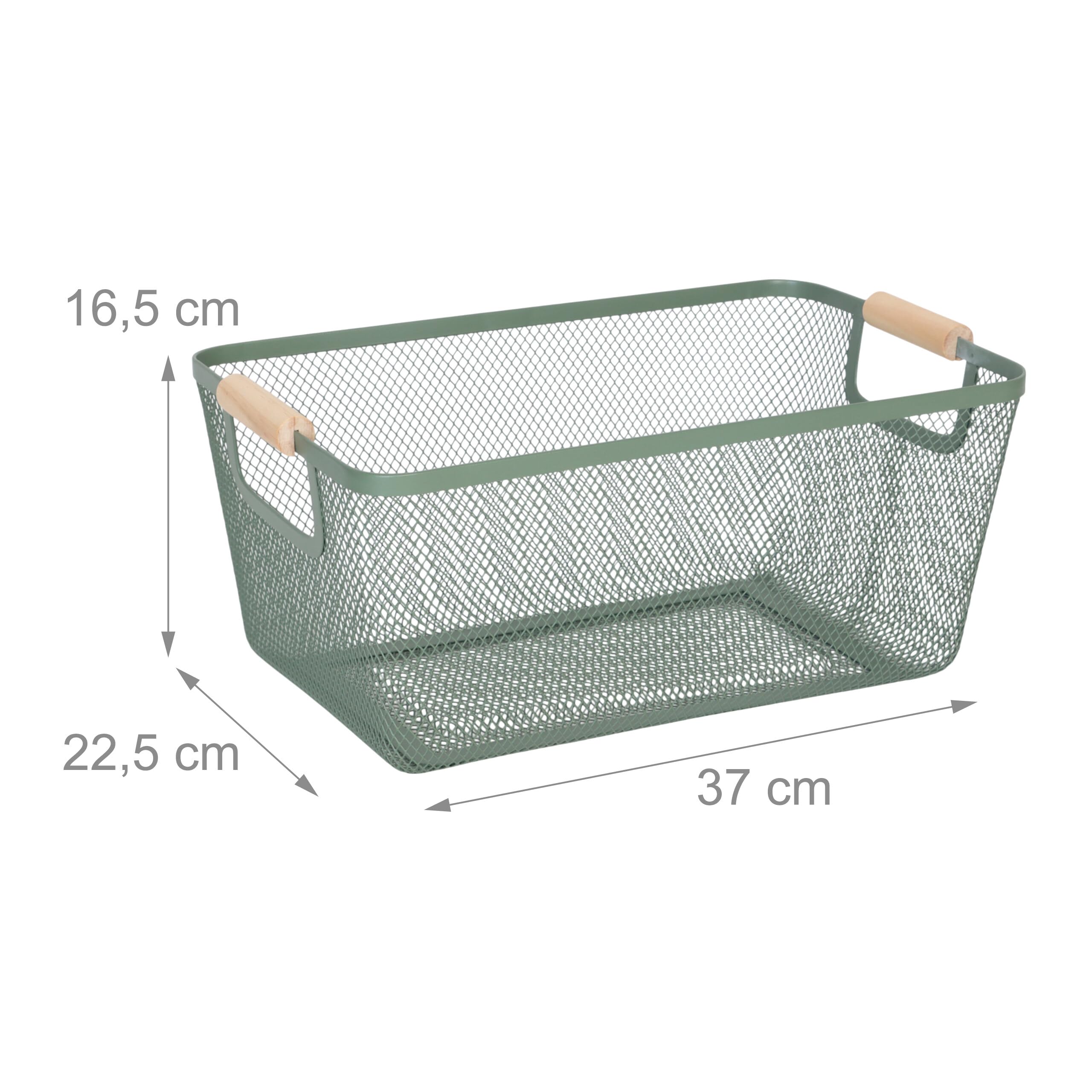 Relaxdays Panier de Rangement en métal, poignées en Bois, rectangulaire, 16,5x37x22,5 cm, déco